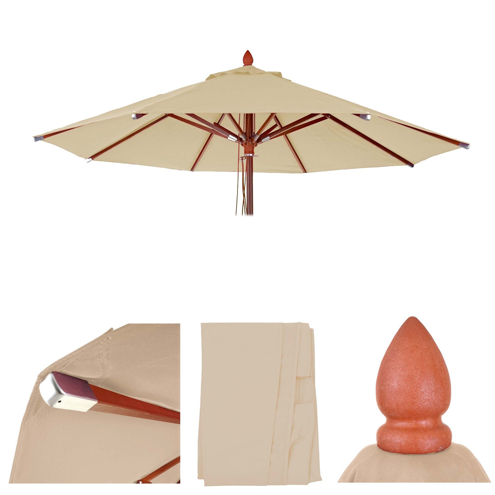 Ersatz-Bezug für Gastronomie Holz-Sonnenschirm MCW-C57, Sonnenschirmbezug Ersatzbezug, rund Ø3m Polyester ~ creme