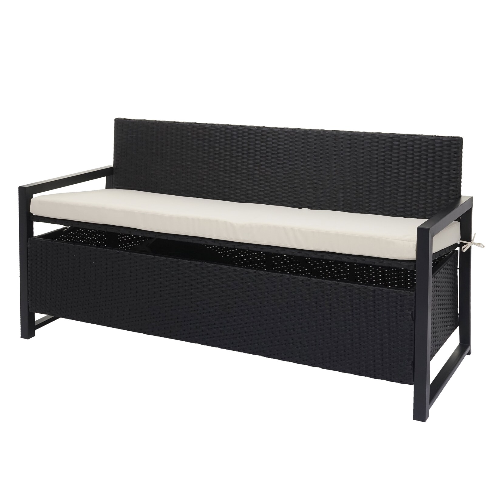 Poly-Rattan 3er Sitzbank MCW-F39, Gartenbank Truhenbank, Staufach Aufbewahrung Sitzkissen ~ anthrazit, Kissen creme