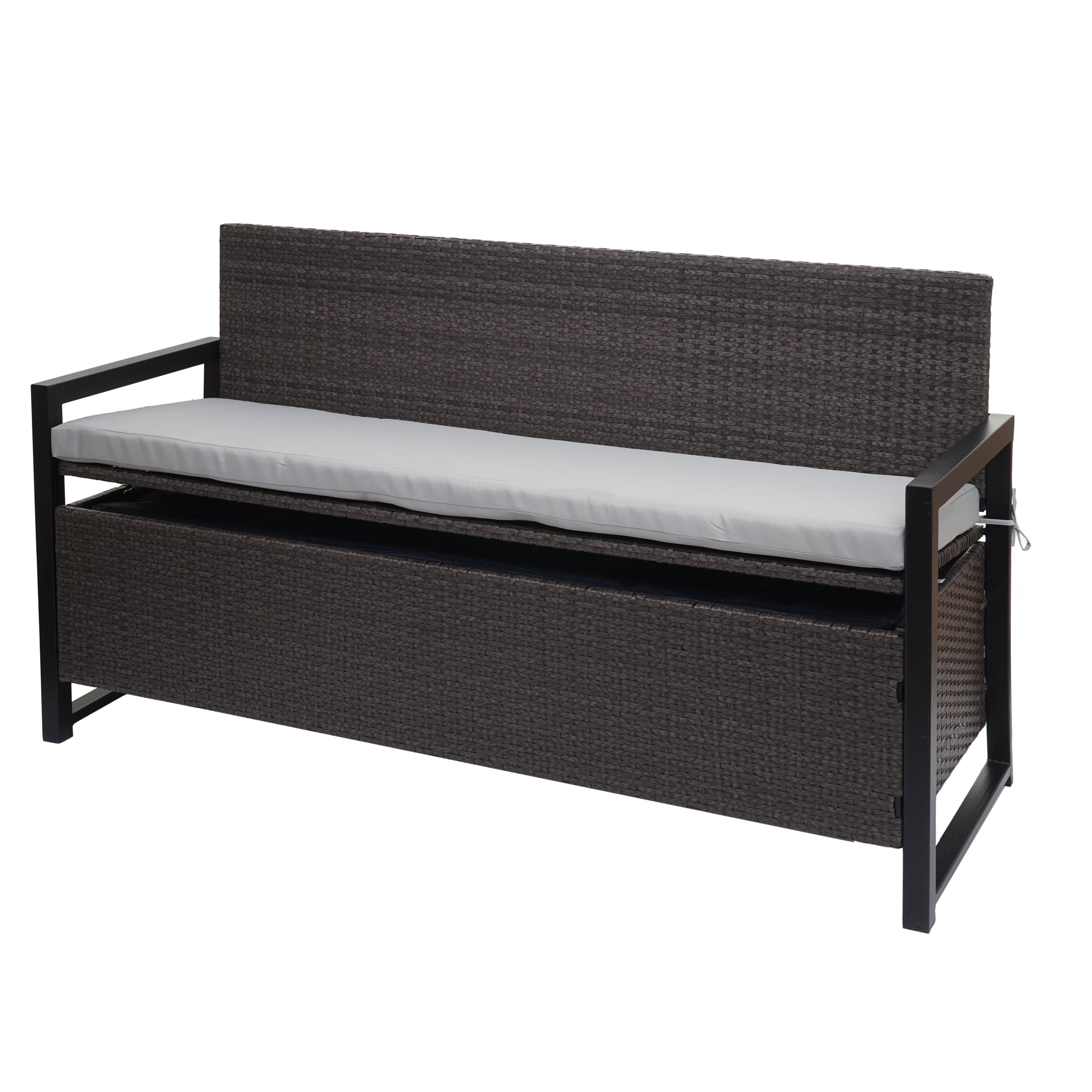 Poly-Rattan 3er Sitzbank MCW-F39, Gartenbank Truhenbank, Staufach Aufbewahrung Sitzkissen ~ grau, kissen grau - Bild 1