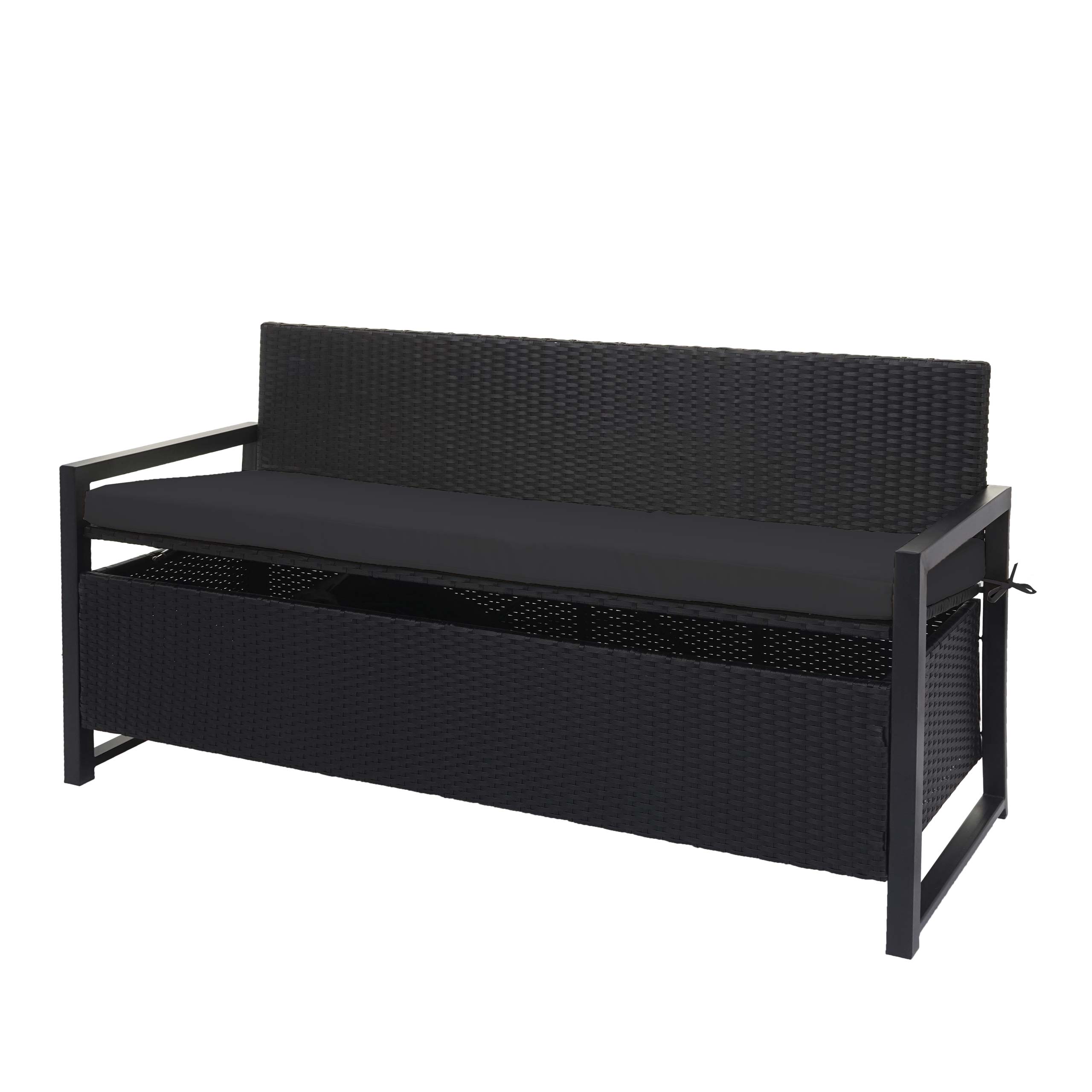 Poly-Rattan 3er Sitzbank MCW-F39, Gartenbank Truhenbank, Staufach Aufbewahrung Sitzkissen ~ anthrazit, Kissen schwarz - Bild 1