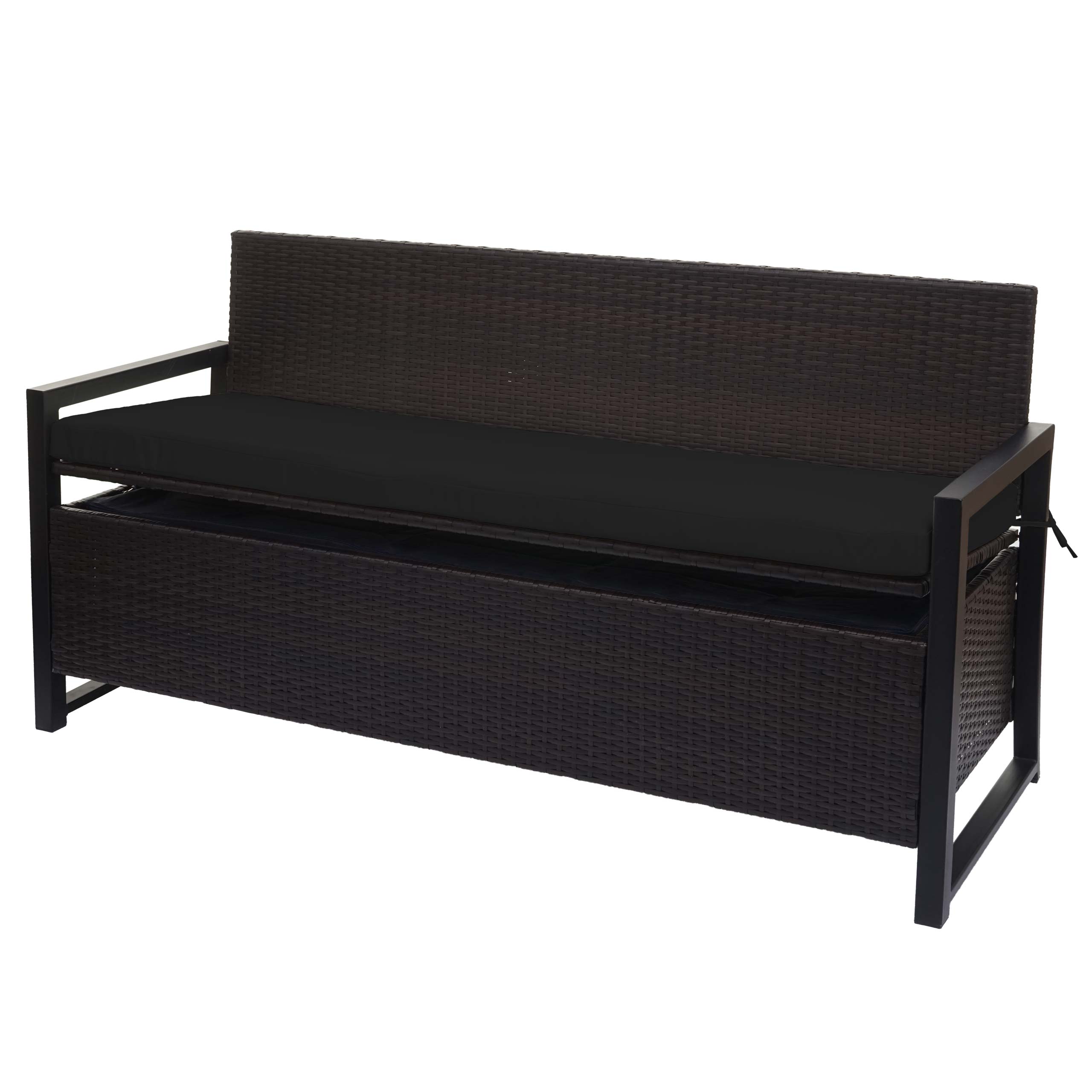 Poly-Rattan 3er Sitzbank MCW-F39, Gartenbank Truhenbank, Staufach Aufbewahrung Sitzkissen ~ braun, Kissen schwarz - Bild 1
