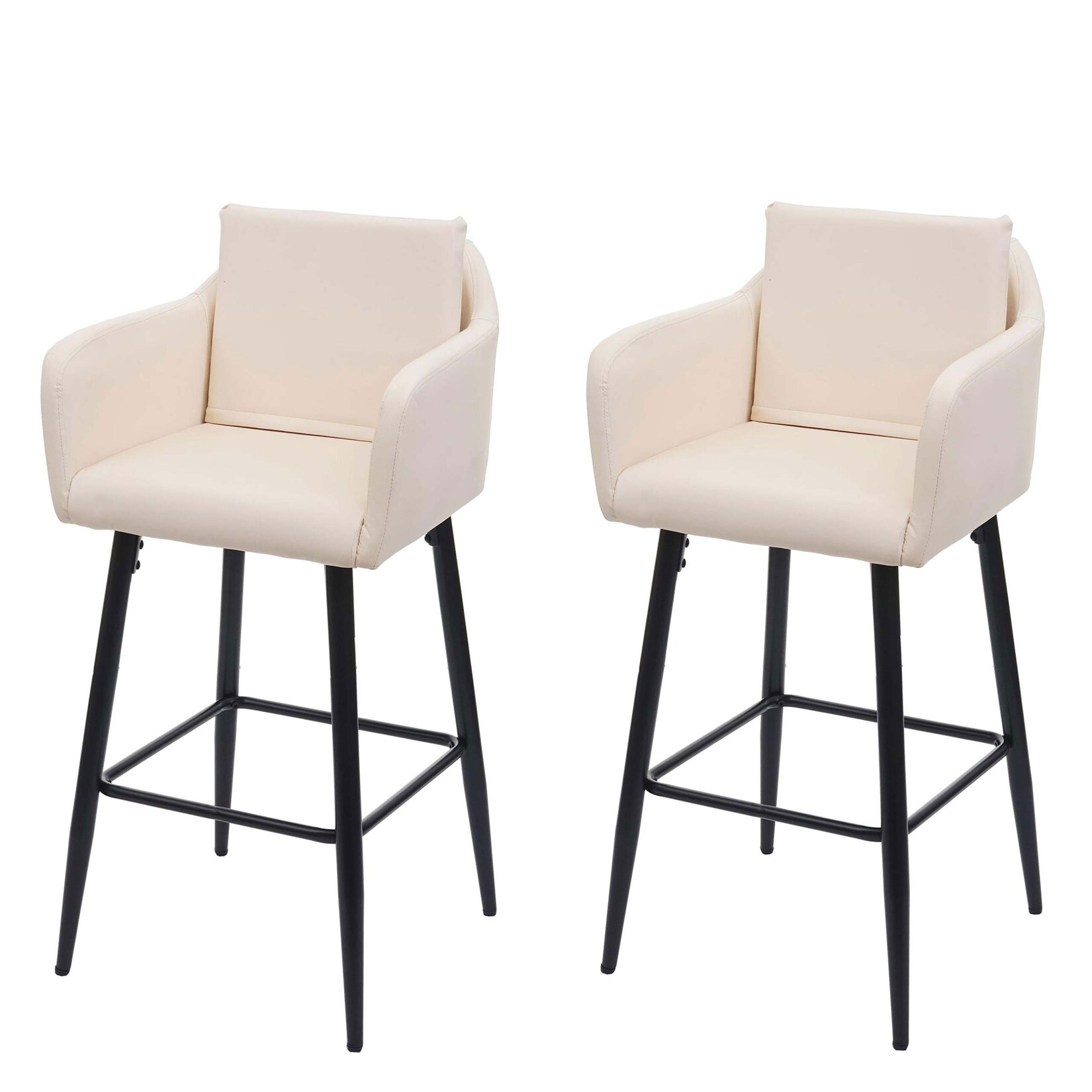 2er-Set Barhocker MCW-H93, Barstuhl Tresenhocker, Fußablage Metall ~ Kunstleder creme-beige
