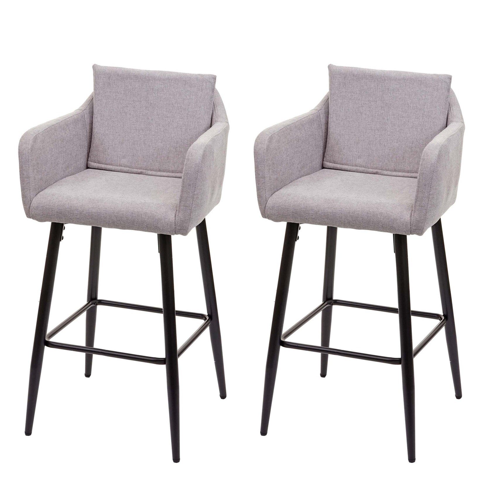2er-Set Barhocker MCW-H93, Barstuhl Tresenhocker, Fußablage Metall ~ Stoff/Textil hellgrau