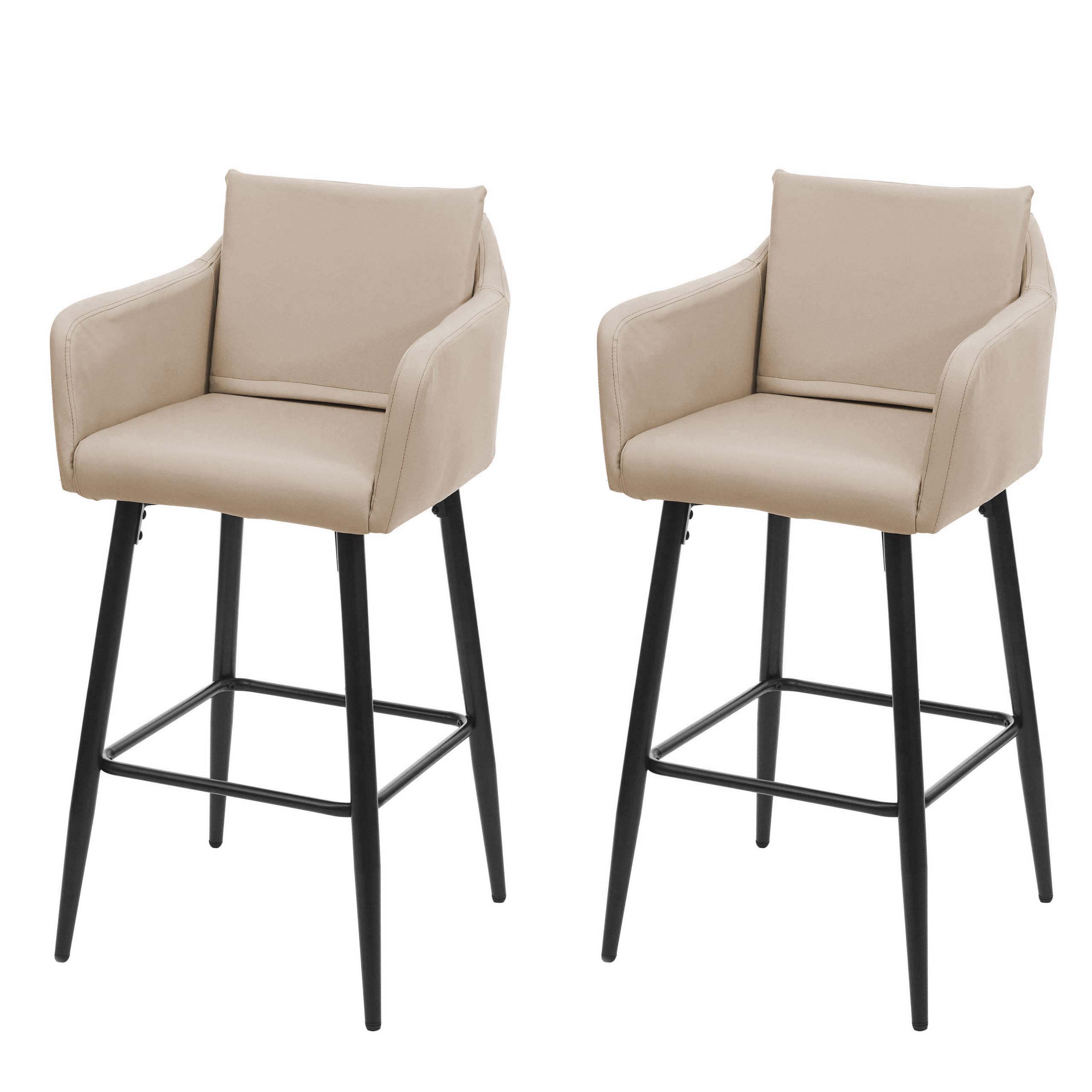 2er-Set Barhocker MCW-H93, Barstuhl Tresenhocker, Fu&szlig;ablage Metall ~ Kunstleder taupe-beige - Bild 1