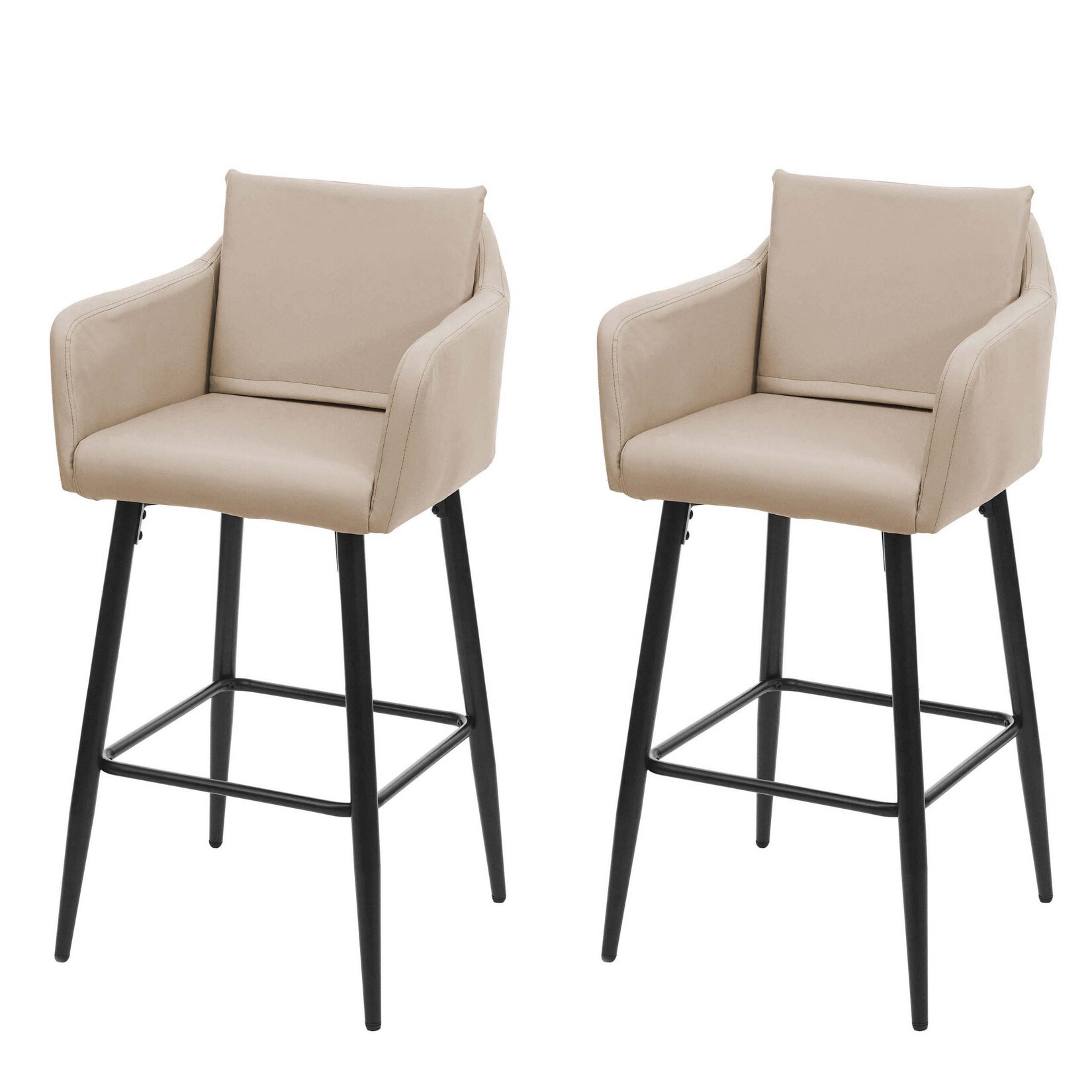 2er-Set Barhocker MCW-H93, Barstuhl Tresenhocker, Fußablage Metall ~ Kunstleder taupe-beige