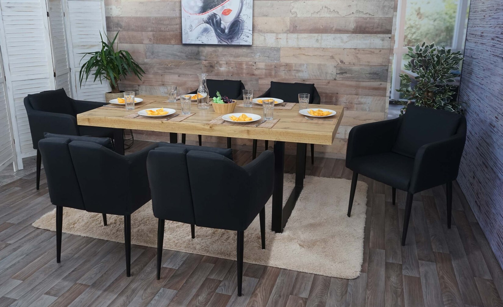 6er-Set Esszimmerstuhl MCW-H93, Küchenstuhl Lehnstuhl Stuhl ~ Kunstleder schwarz