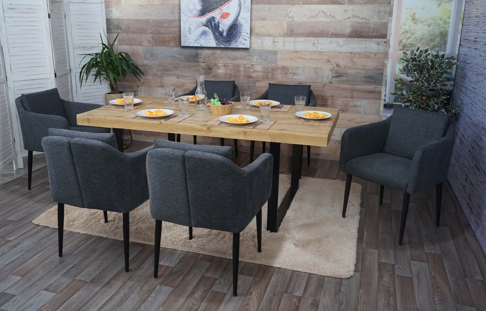 6er-Set Esszimmerstuhl MCW-H93, Küchenstuhl Lehnstuhl Stuhl ~ Stoff/Textil dunkelgrau
