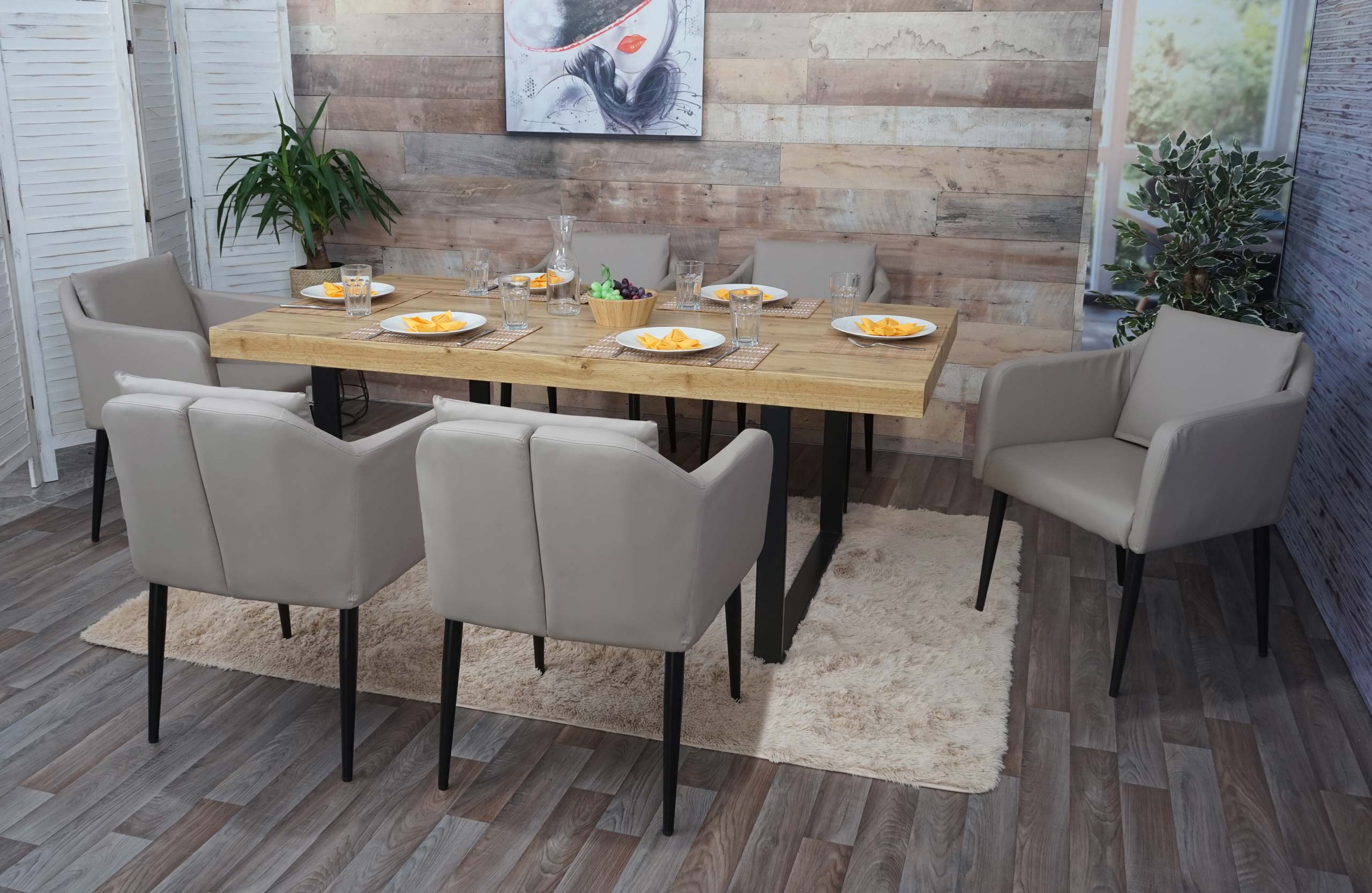 6er-Set Esszimmerstuhl MCW-H93, K&uuml;chenstuhl Lehnstuhl Stuhl ~ Kunstleder taupe-grau - Bild 1