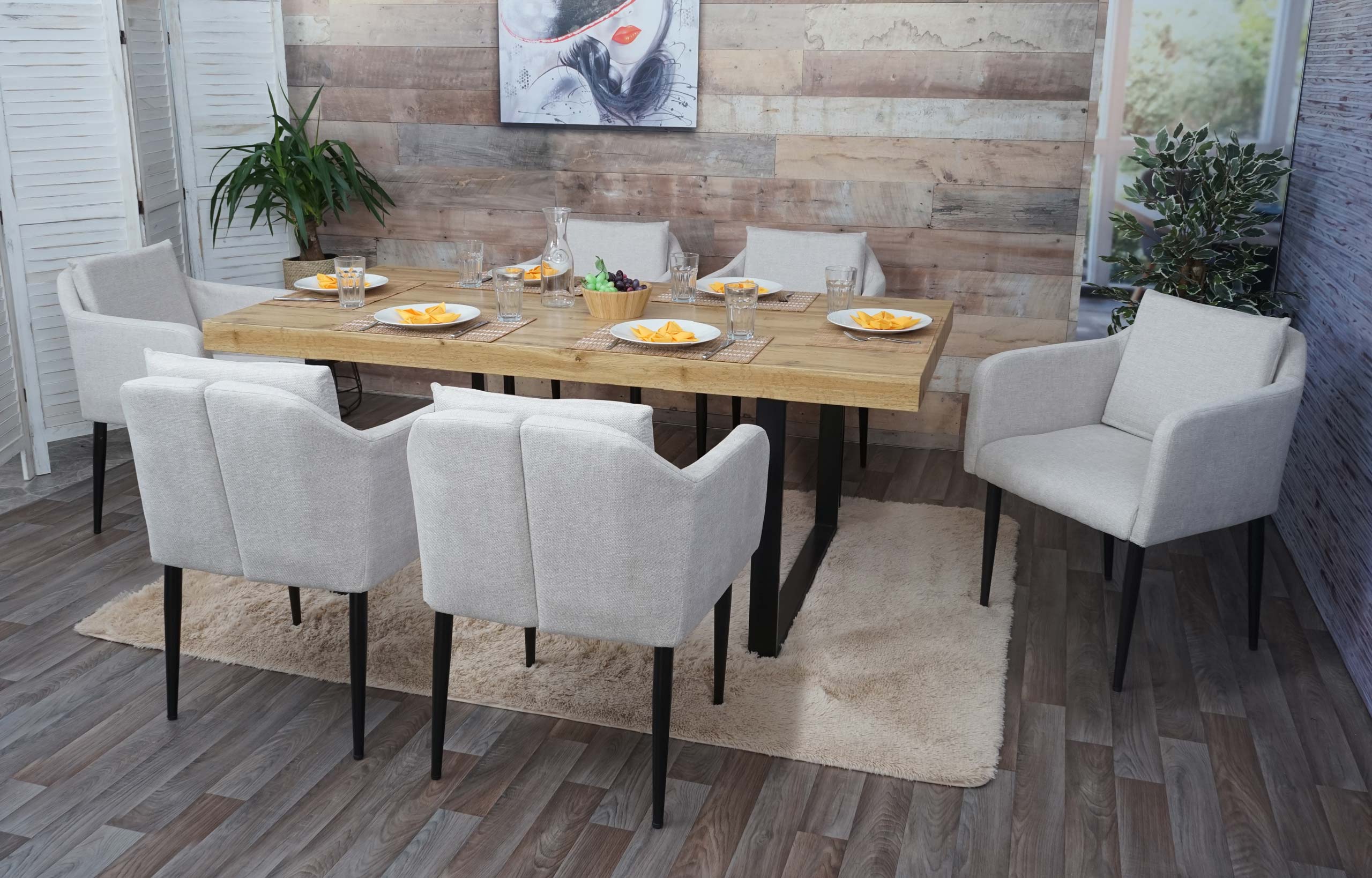 6er-Set Esszimmerstuhl MCW-H93, K&uuml;chenstuhl Lehnstuhl Stuhl ~ Stoff/Textil creme-beige - Bild 1