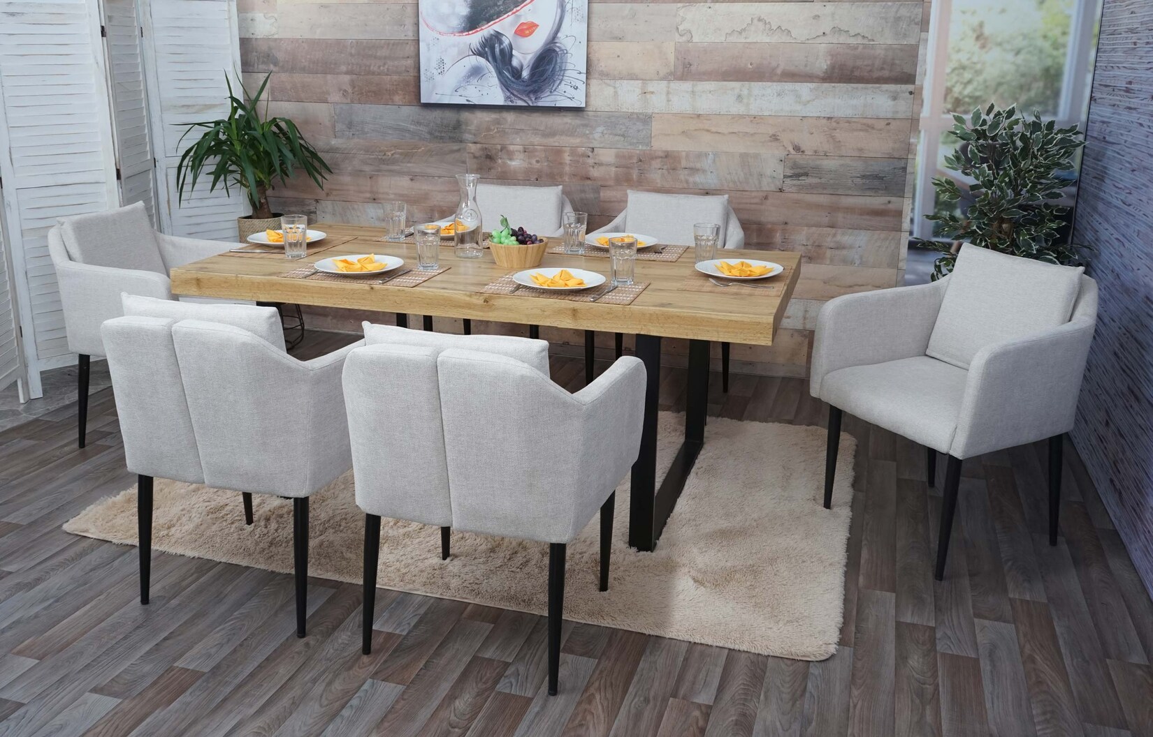 6er-Set Esszimmerstuhl MCW-H93, Küchenstuhl Lehnstuhl Stuhl ~ Stoff/Textil creme-beige