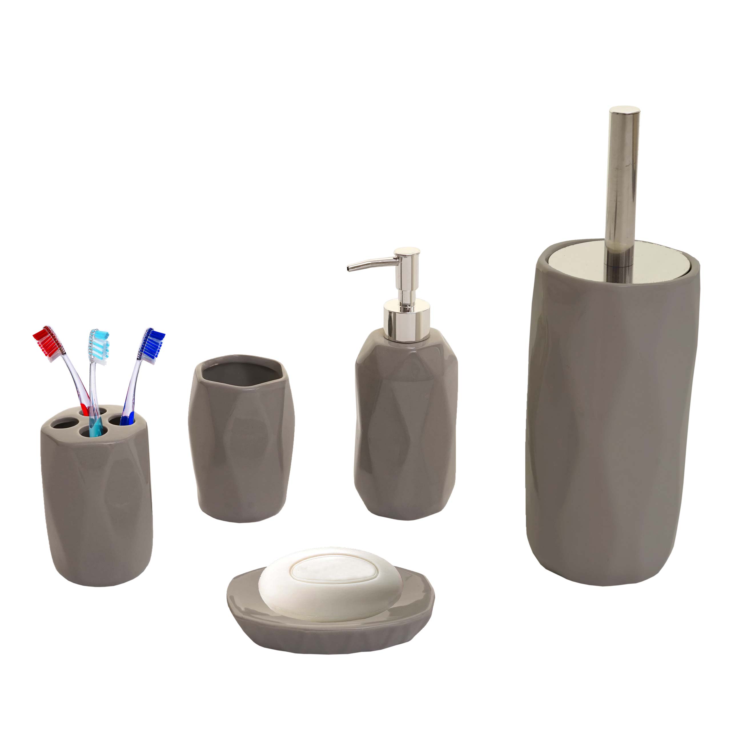 5-teiliges Badset MCW-H88, WC-Garnitur Badezimmerset Badaccessoires, Keramik ~ grau - Bild 1