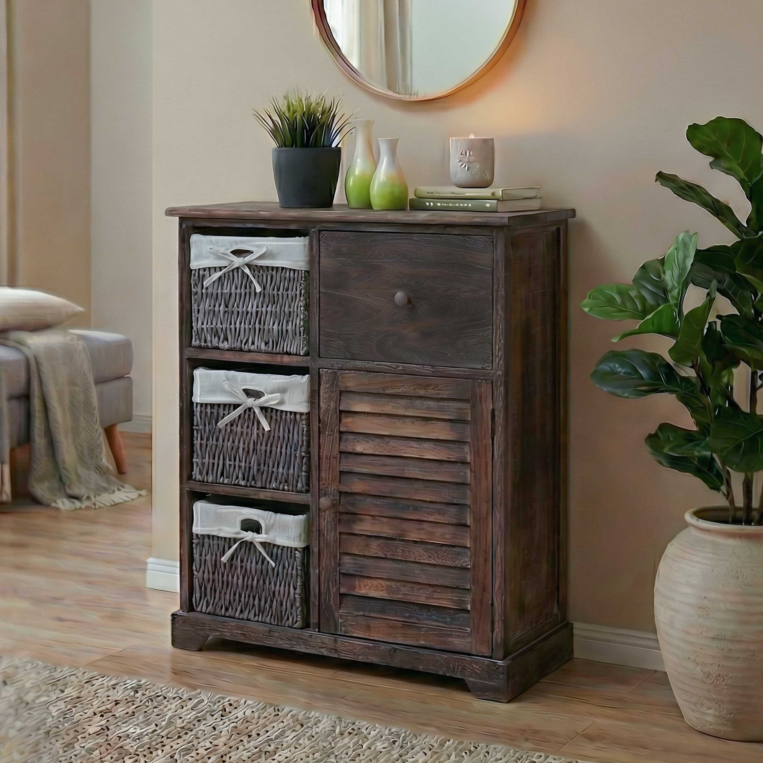 Kommode MCW-H21, Schrank Schubladenkommode, Massiv-Holz Korb-Schublade 80x60x30cm ~ shabby braun - Bild 1