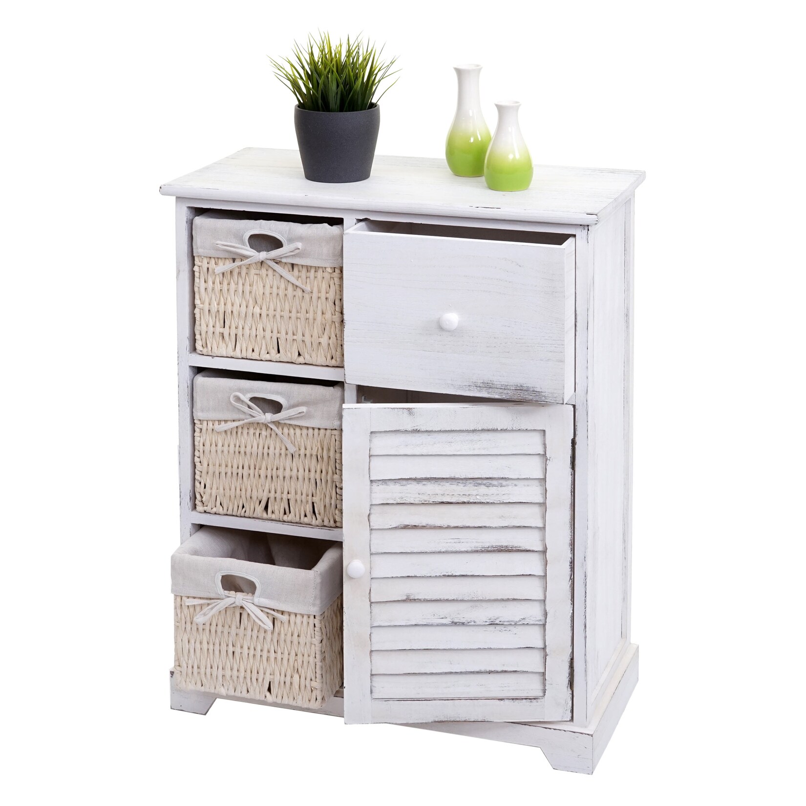 Kommode MCW-H21, Schrank Schubladenkommode, Massiv-Holz Korb-Schublade 80x60x30cm ~ shabby weiß | 04057651419589