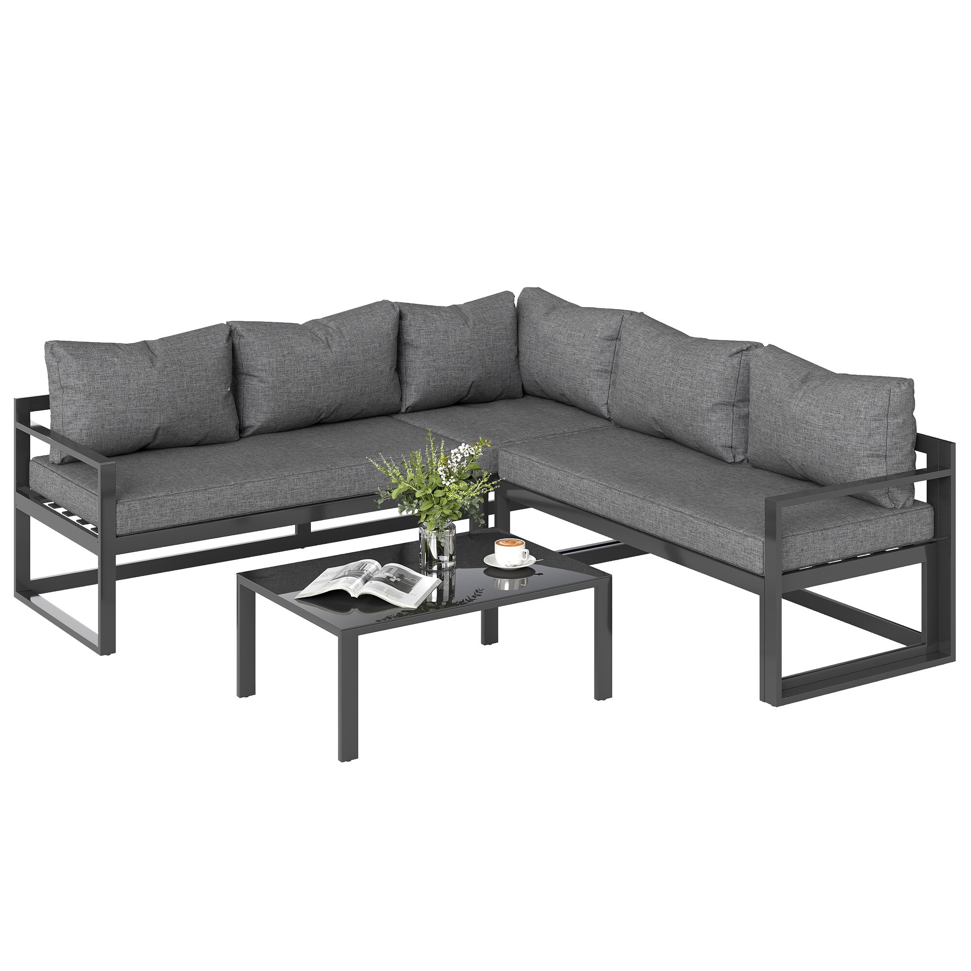 Outsunny Gartenm&ouml;bel-Set Aluminium, geh&auml;rtetes Glas - Bild 1