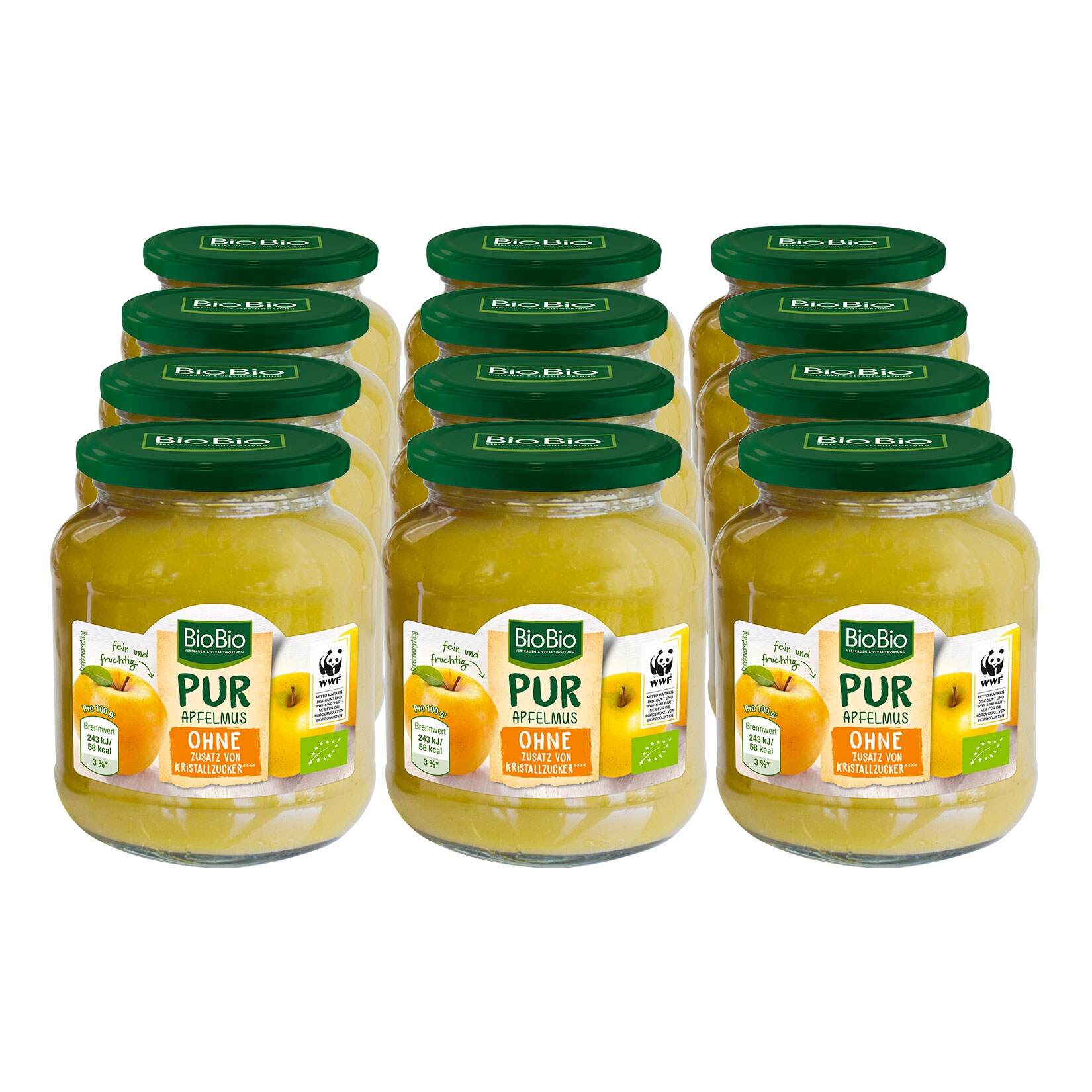 BioBio Apfelmus ohne Kristallzucker 360 g, 12er Pack - Bild 1