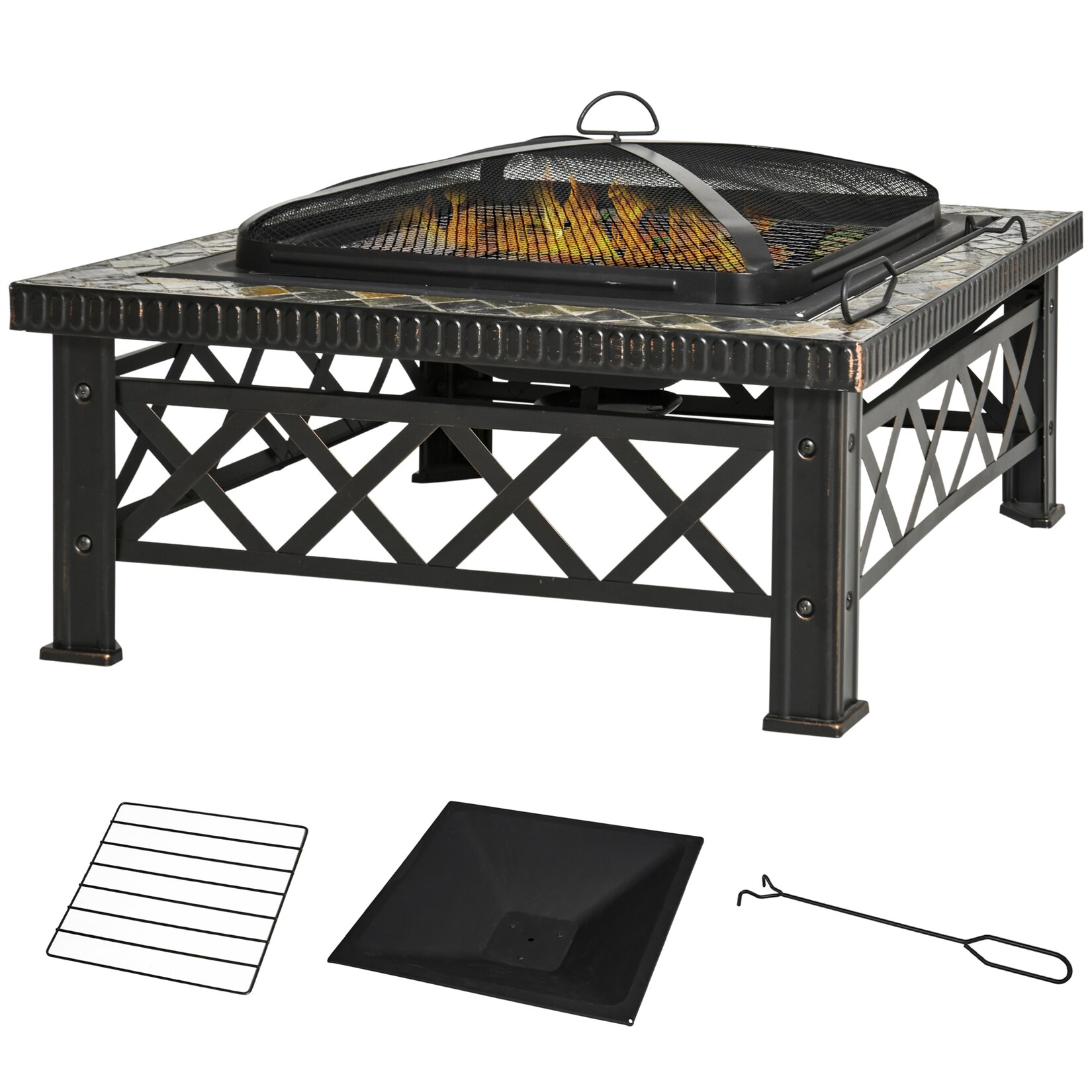 Outsunny Feuerschale Schiefer, Stahl | 04251774907866