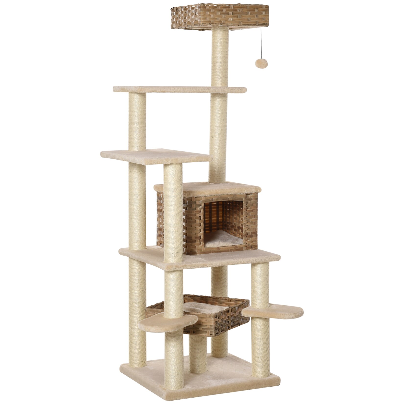 PawHut Kratzbaum MDF, Plüsch, Sisal, PE-Rattan | 04251774909457