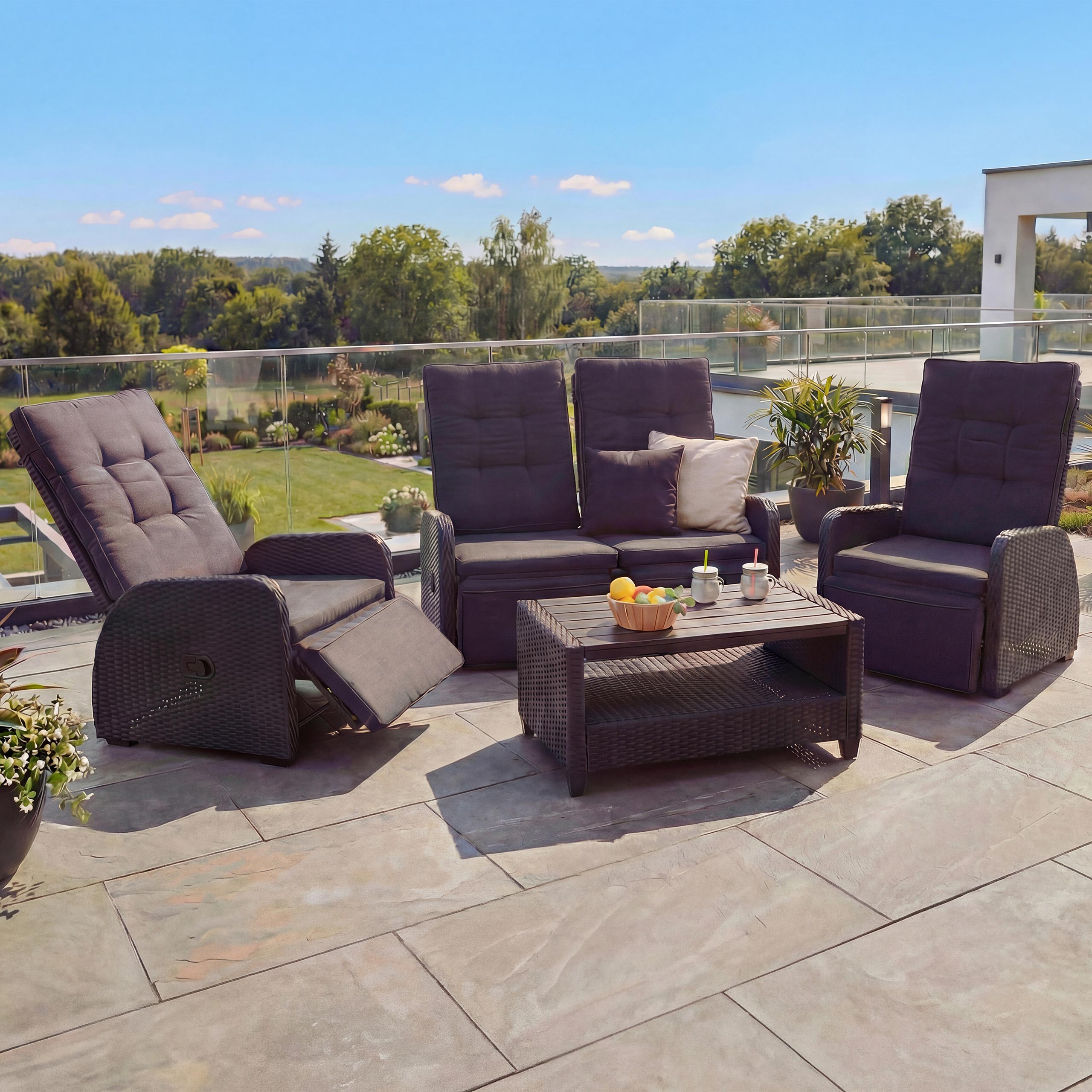 Garnitur MCW-J35, Lounge-Set Sitzgruppe Sofa, Spun Poly halbrundes Poly-Rattan ~ anthrazit, Kissen anthrazit - Bild 1