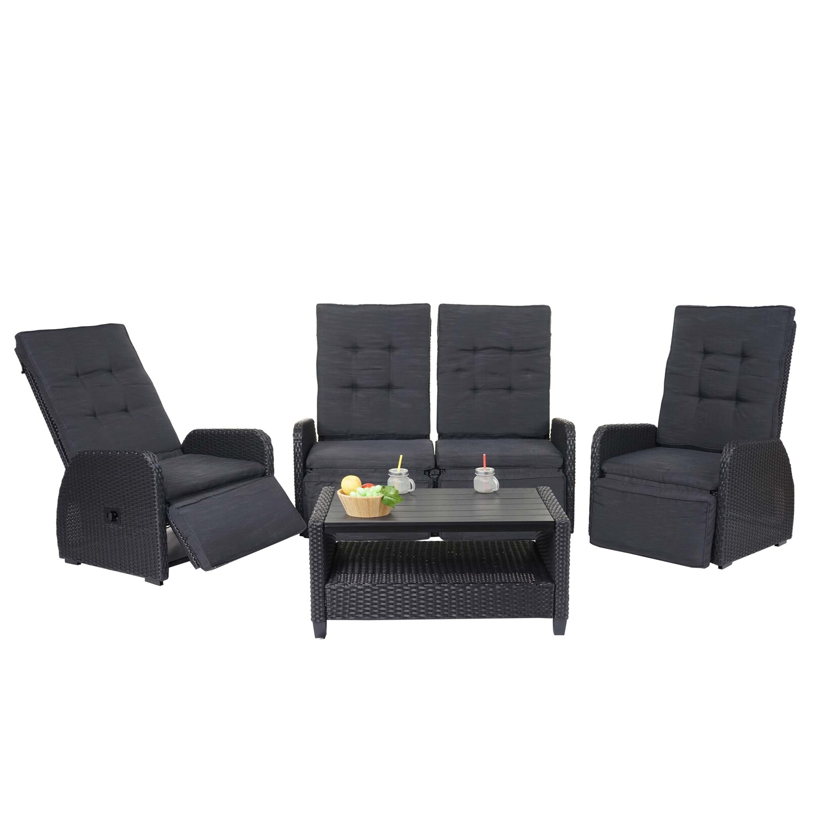 Garnitur MCW-J35, Lounge-Set Sitzgruppe Sofa, Spun Poly halbrundes Poly-Rattan ~ anthrazit, Kissen anthrazit | 04057651425924