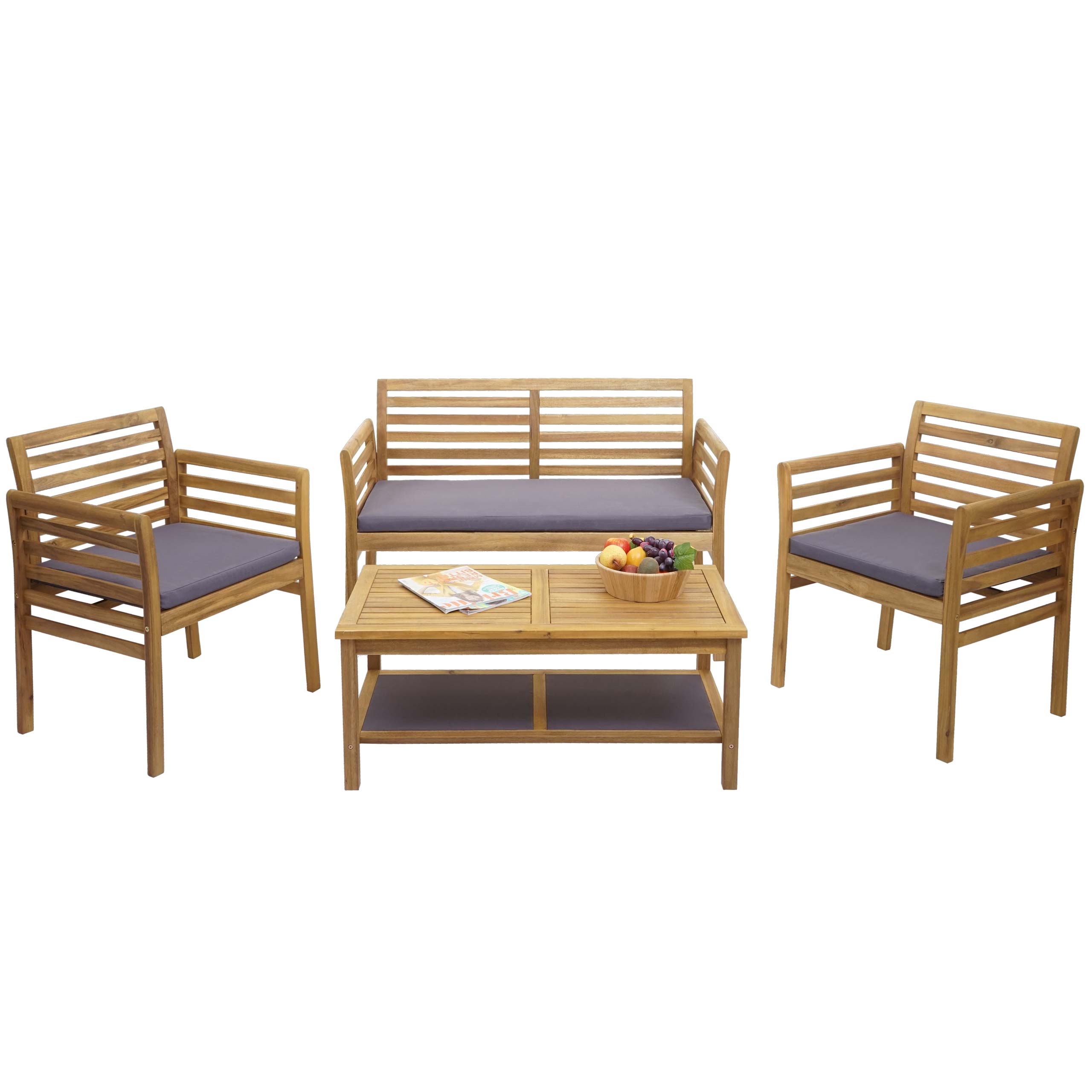 Gartengarnitur MCW-E99b, Sitzgruppe Balkon-Set Lounge-Set, Akazienholz massiv MVG-zertifiziert ~ Kissen dunkelgrau - Bild 1