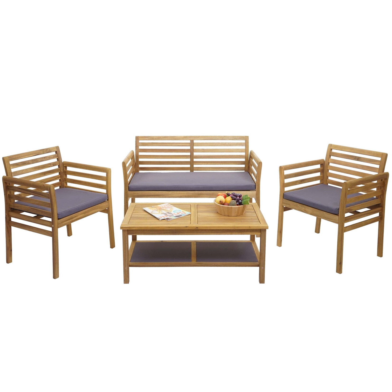 Gartengarnitur MCW-E99b, Sitzgruppe Balkon-Set Lounge-Set, Akazienholz massiv MVG-zertifiziert ~ Kissen dunkelgrau | 04057651420912