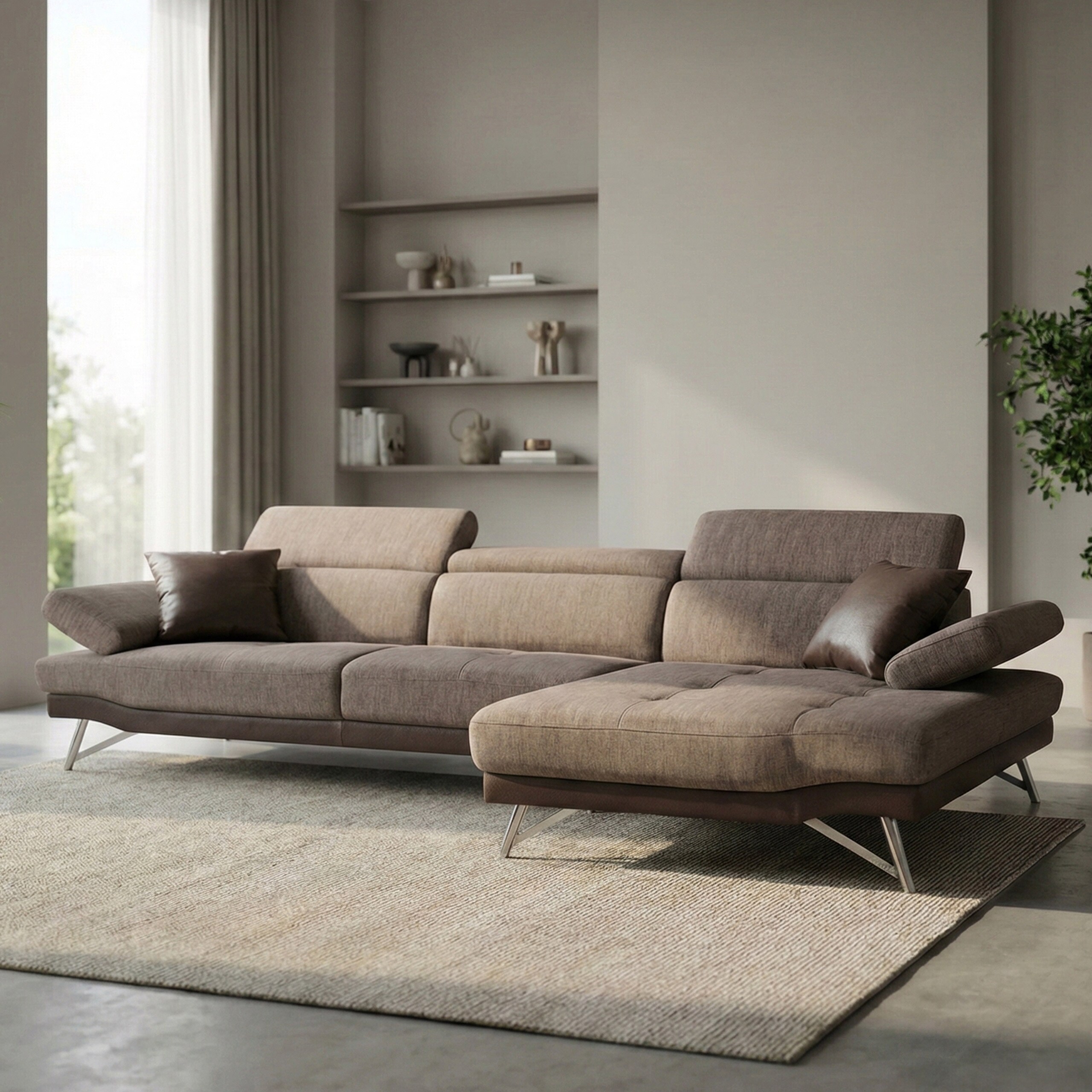 Sofa MCW-H92, Couch Ecksofa L-Form 3-Sitzer, Liegefl&auml;che 300cm ~ rechts, braun - Bild 1