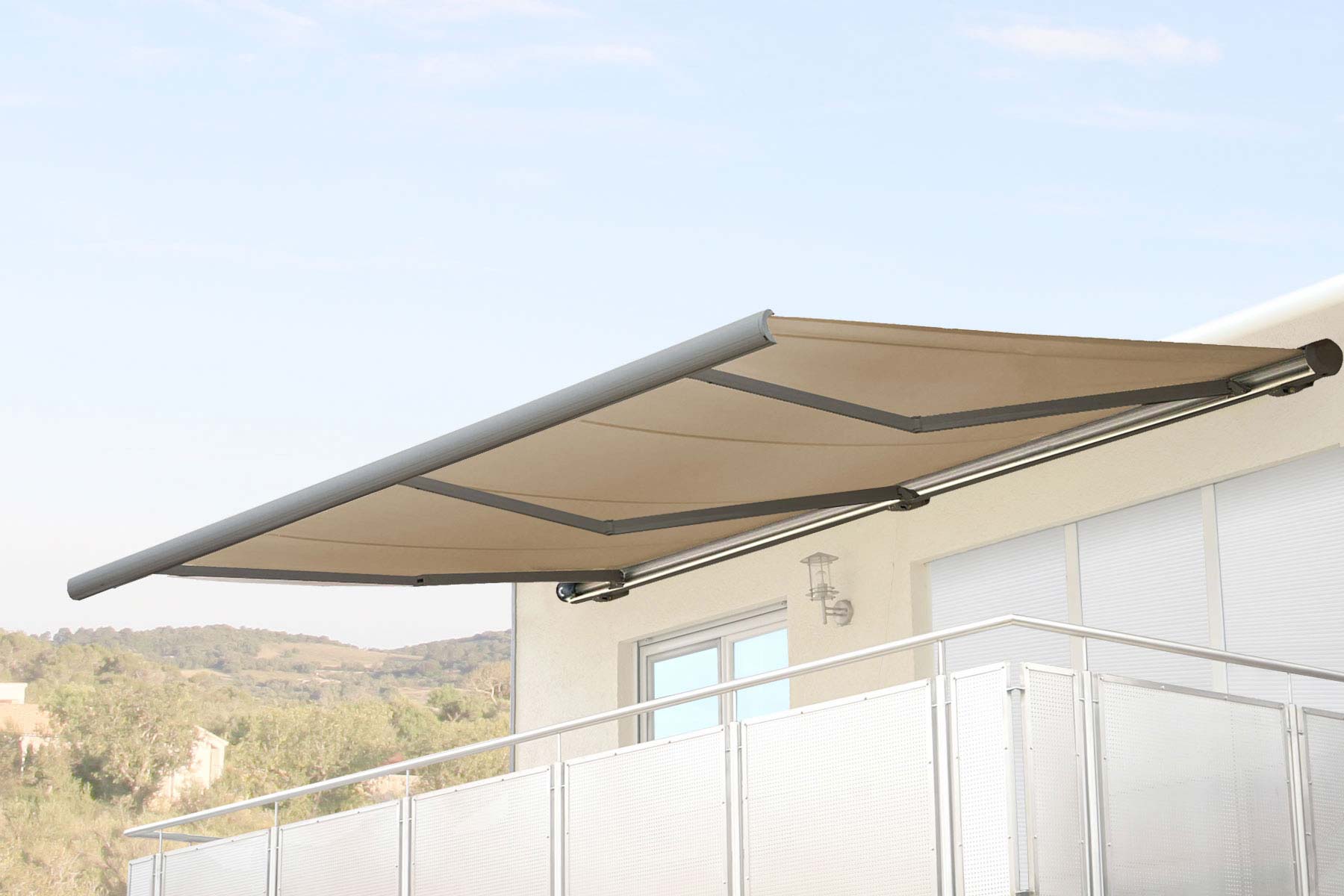 Elektrische Kassettenmarkise MCW-H27, Markise Vollkassette 6x3m ~ Polyester creme, Rahmen grau - Bild 1