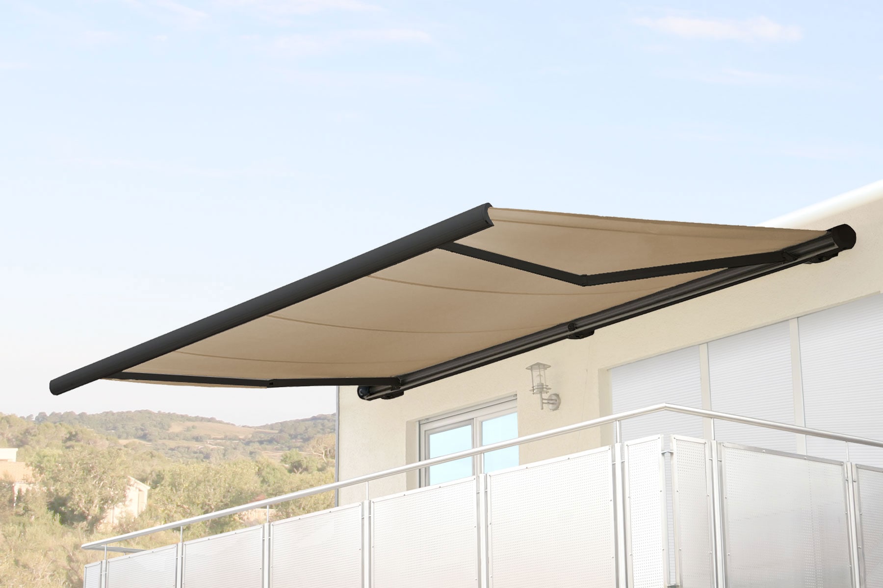 Elektrische Kassettenmarkise MCW-H27, Markise Vollkassette 6x3m ~ Polyester creme, Rahmen anthrazit - Bild 1