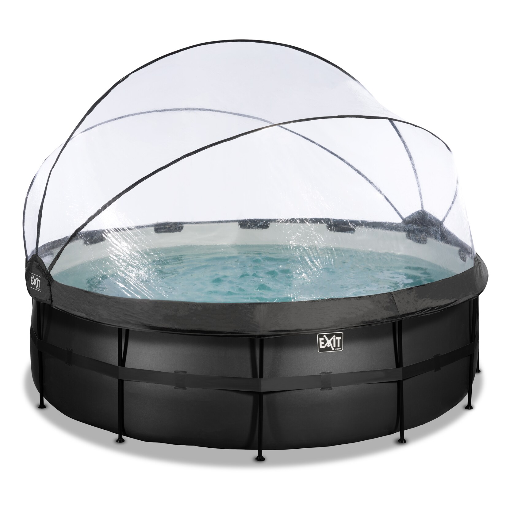 EXIT Black Leather Optic Pool ø427x122cm mit Abdeckung und Sandfilterpumpe + Poolleiter- schwarz | 08720088268063