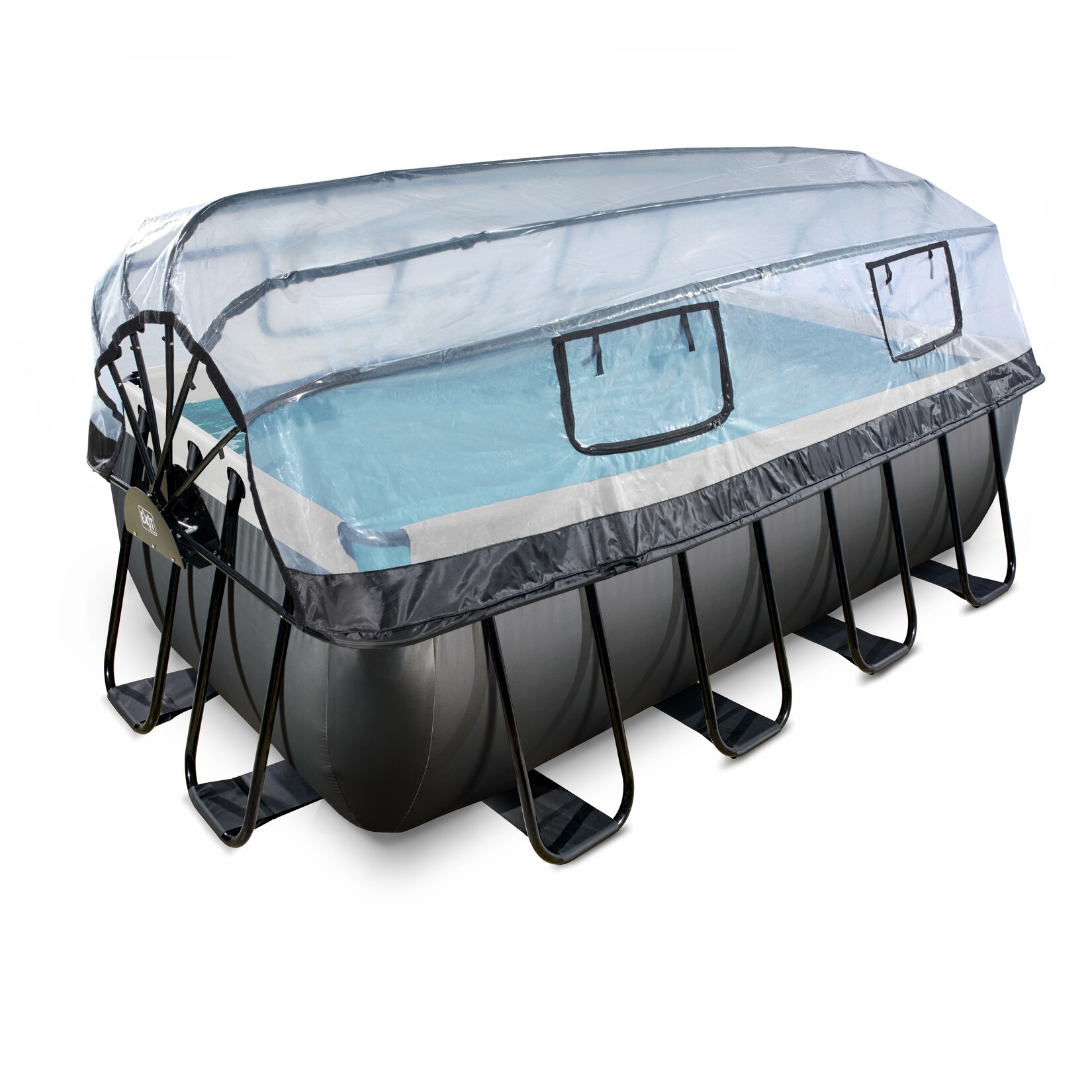 EXIT Black Leather Optic Pool 400x200x122cm mit Abdeckung und Sandfilterpumpe – schwarz | 08720088268186