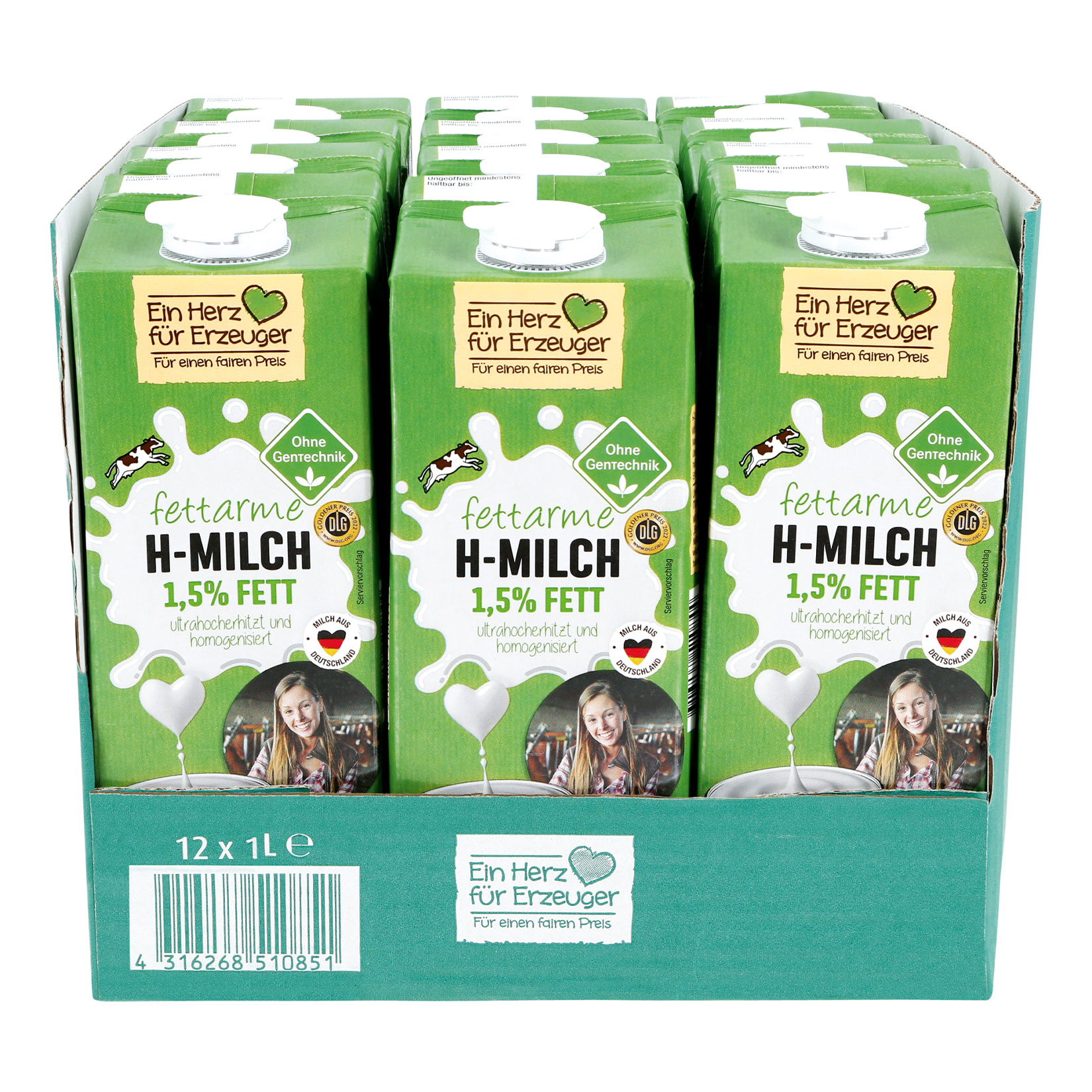 Ein Herz f&uuml;r Erzeuger H-Milch 1,5% 1 Liter, 12er Pack - Bild 1