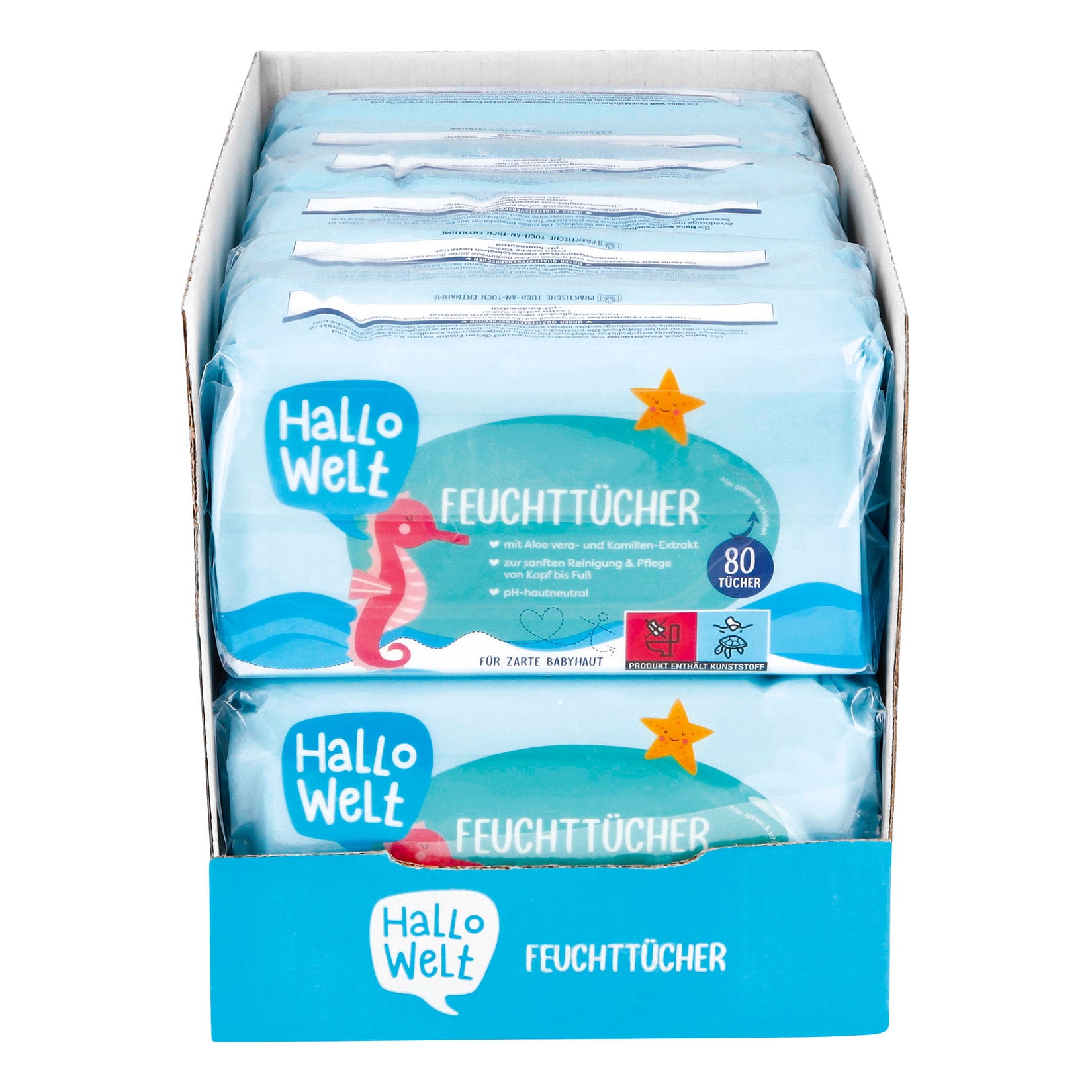 Hallo Welt Baby Feuchtt&uuml;cher Classic 2 x 80 St&uuml;ck, 6er Pack - Bild 1