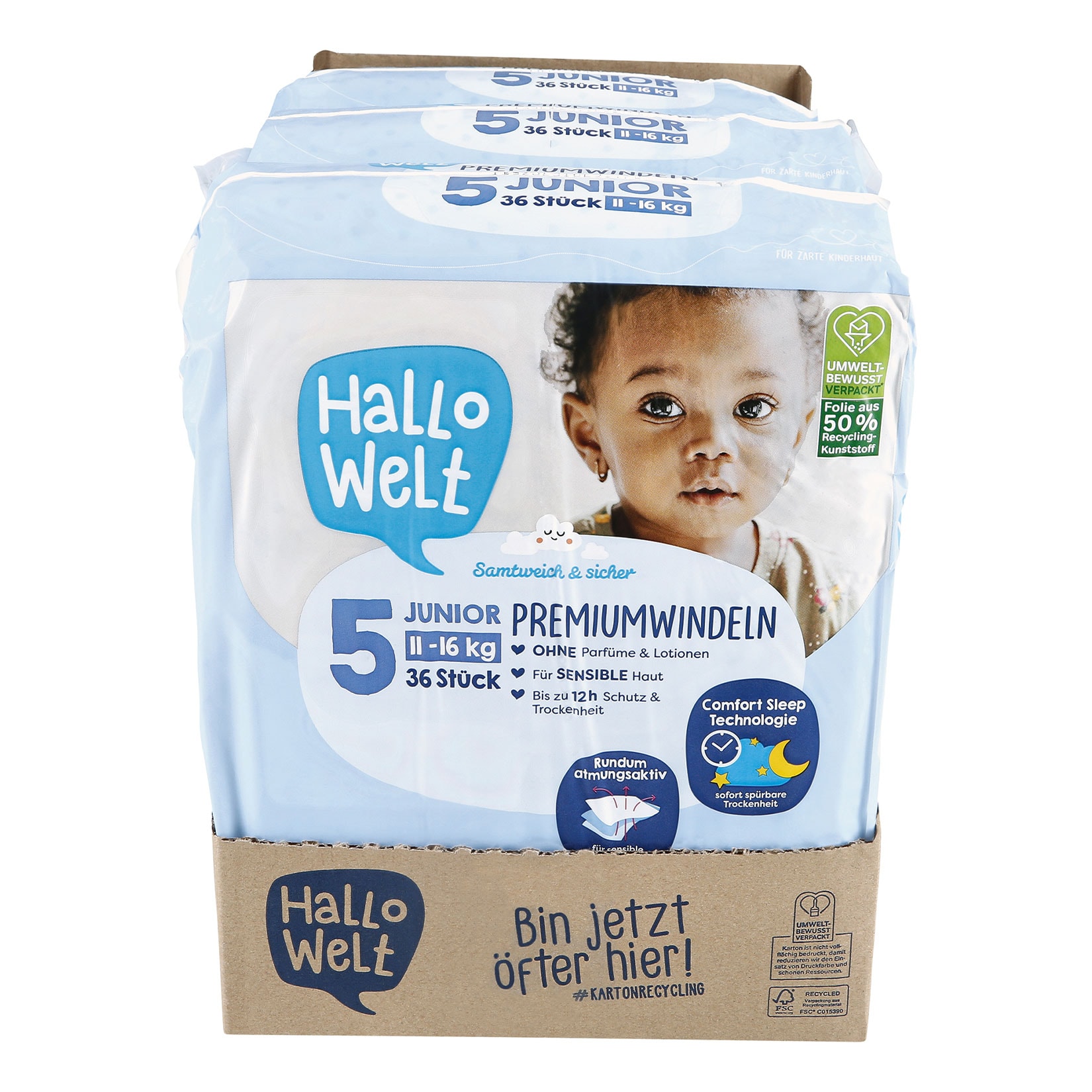 Hallo Welt Windeln Gr. 5 Junior 36 St&uuml;ck, 3er Pack - Bild 1