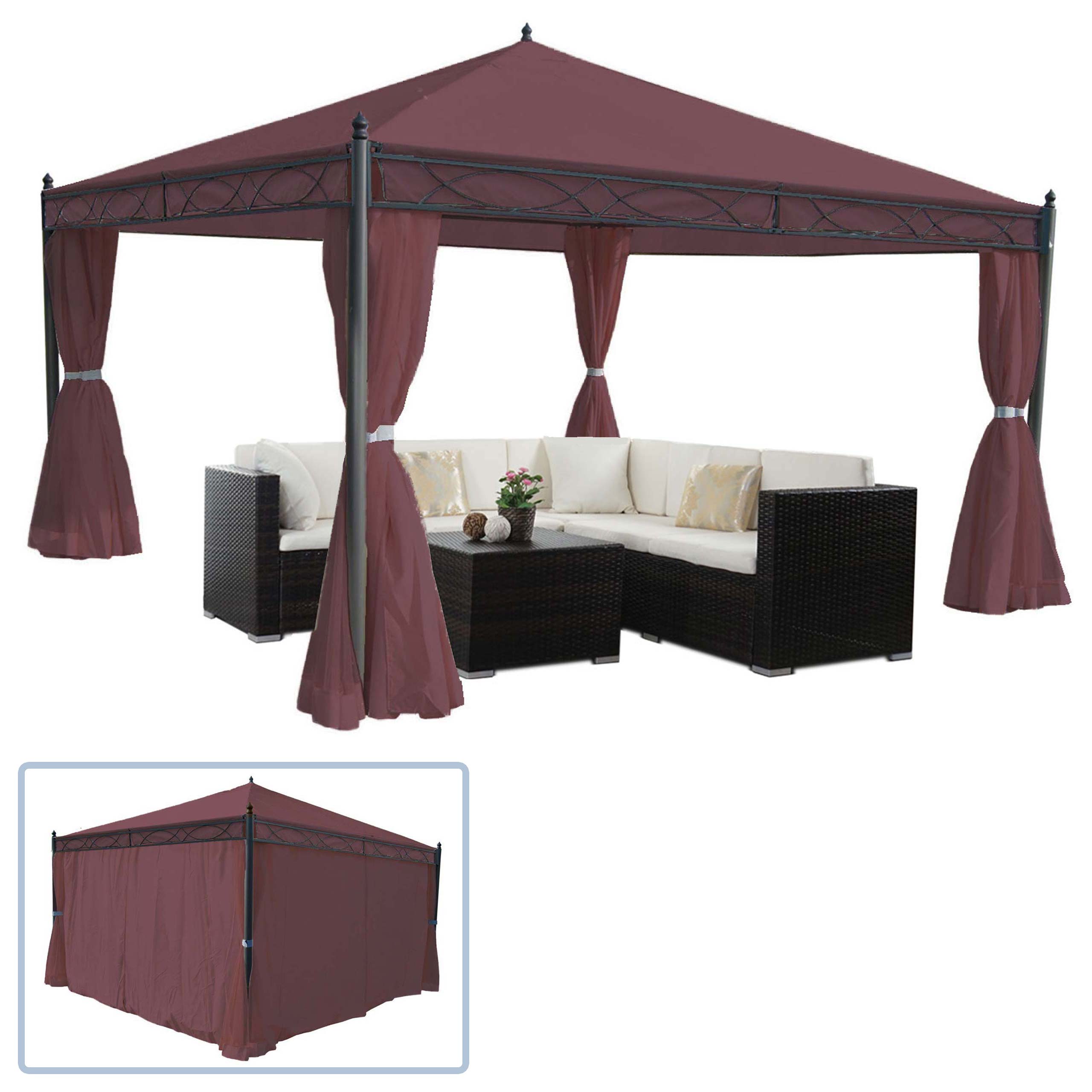 Pergola Calpe, Garten Pavillon, stabiles 7cm-Gestell mit Seitenwand ~ rot-braun 4x4m - Bild 1