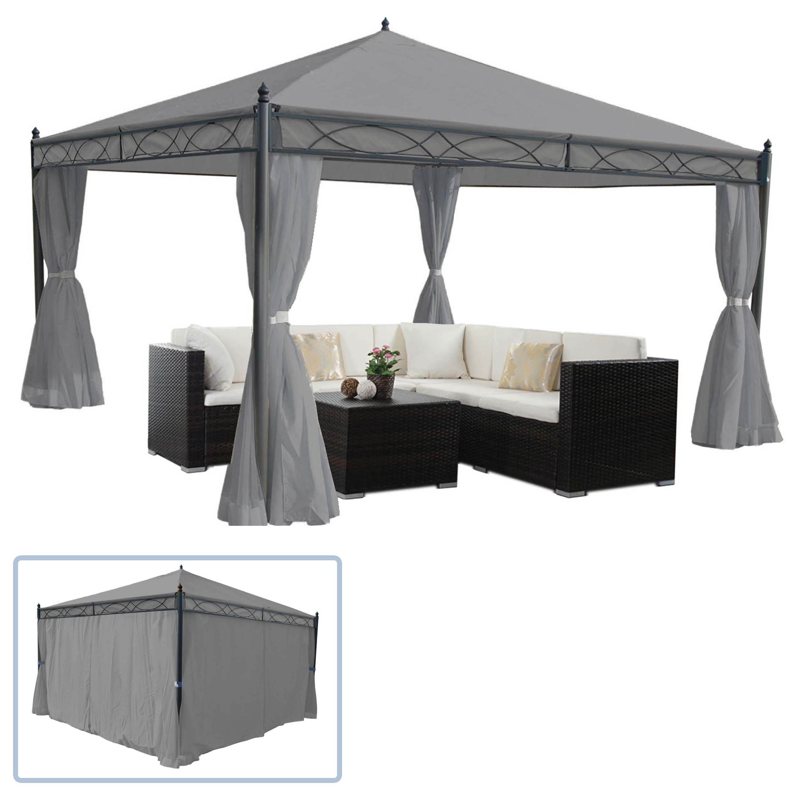 Pergola Calpe, Garten Pavillon, stabiles 7cm-Gestell mit Seitenwand ~ hellgrau 4x4m - Bild 1