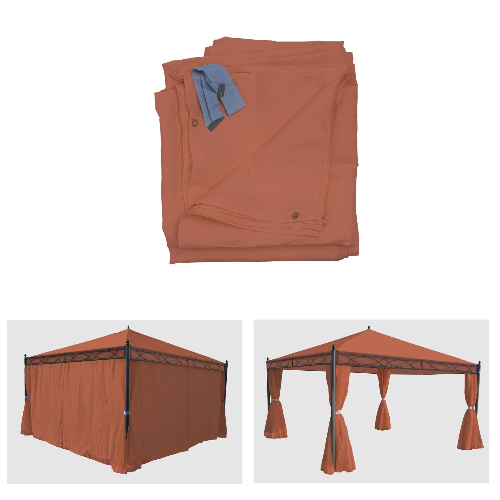 4er-Set Seitenwand für Pergola Calpe, Ersatzseitenwand Pavillon 4x4m, Polyester ~ terracotta-braun | 04057651542195