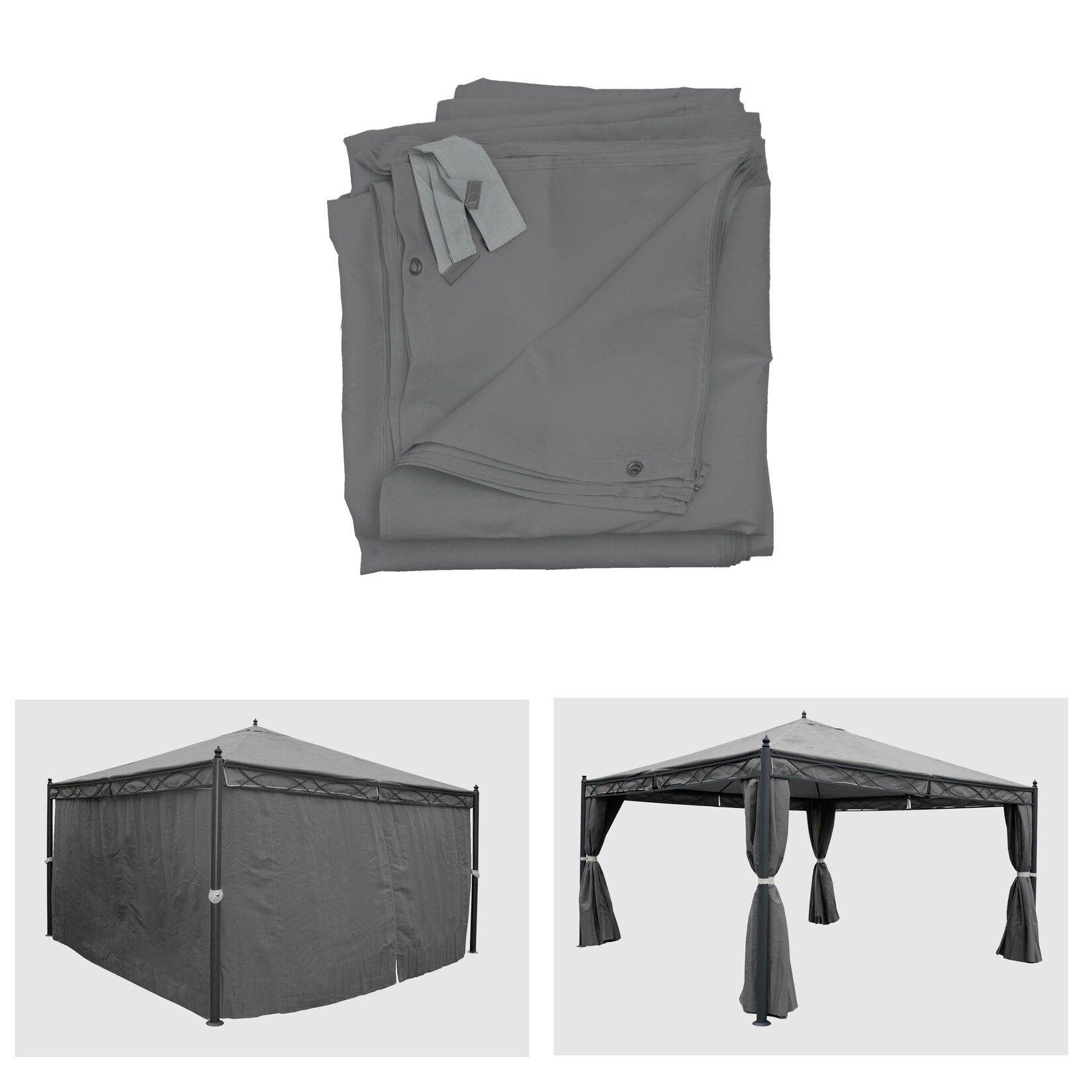 4er-Set Seitenwand für Pergola Calpe, Ersatzseitenwand Pavillon 4x4m, Polyester ~ grau