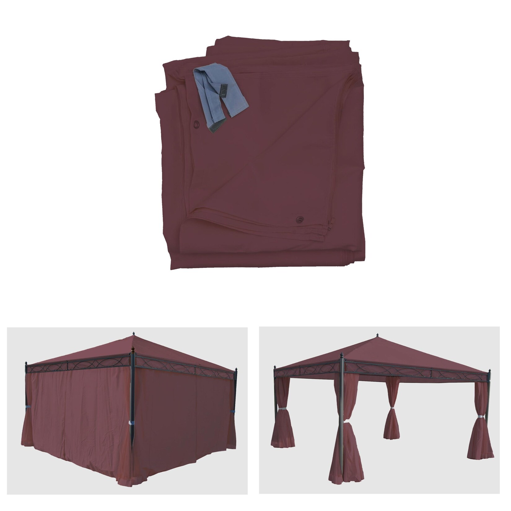 4er-Set Seitenwand für Pergola Calpe, Ersatzseitenwand Pavillon 4x4m, Polyester ~ rot-braun