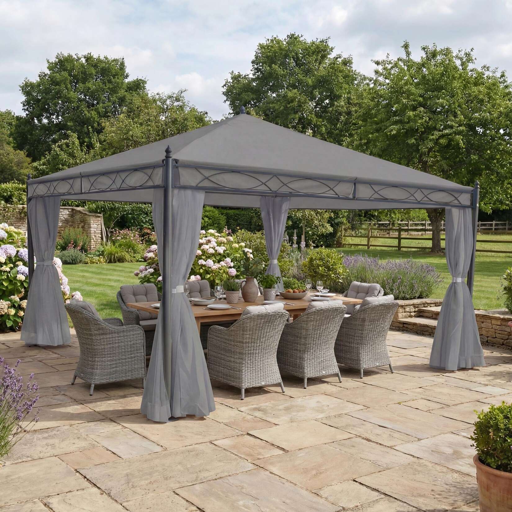 4er-Set Seitenwand für Pergola Calpe, Ersatzseitenwand Pavillon 4x4m, Polyester ~ hellgrau
