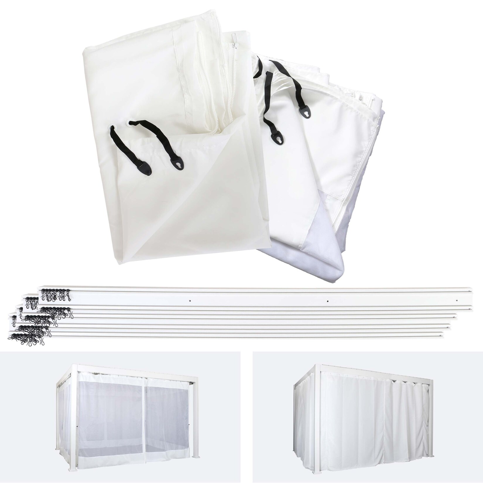 Seitenwand für Pergola MCW-J32, 4er-Set + Moskitonetz Pavillon Ersatzseitenwand ~ 4x3m weiß | 04057651545998
