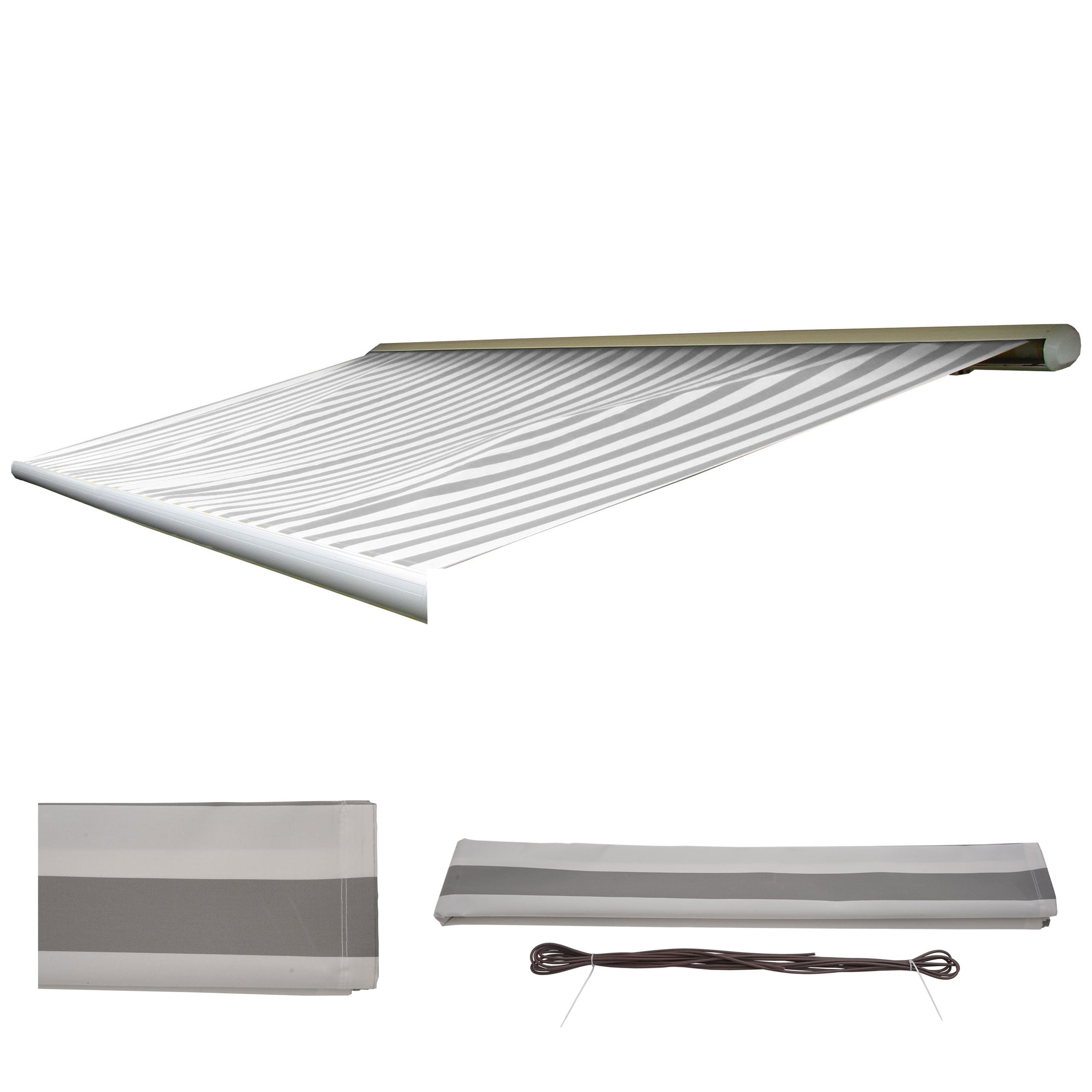 Ersatz-Bezug f&uuml;r Markise H123, Vollkassette Ersatzbezug Sonnenschutz 4,5x3m ~ Polyester grau-wei&szlig; - Bild 1