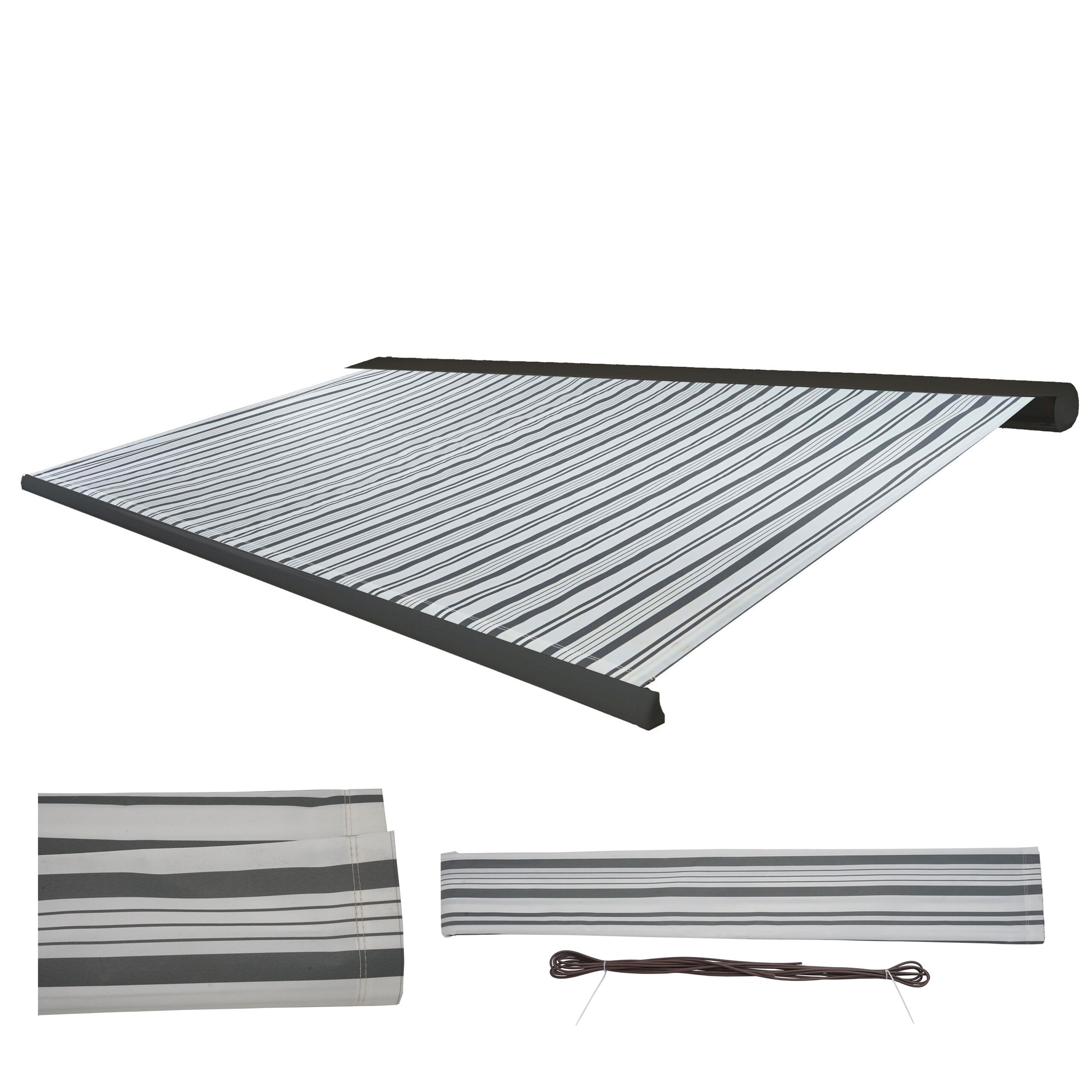 Ersatz-Bezug f&uuml;r Markise H122, Vollkassette Ersatzbezug Sonnenschutz 4x3m ~ Polyester grau-wei&szlig; - Bild 1