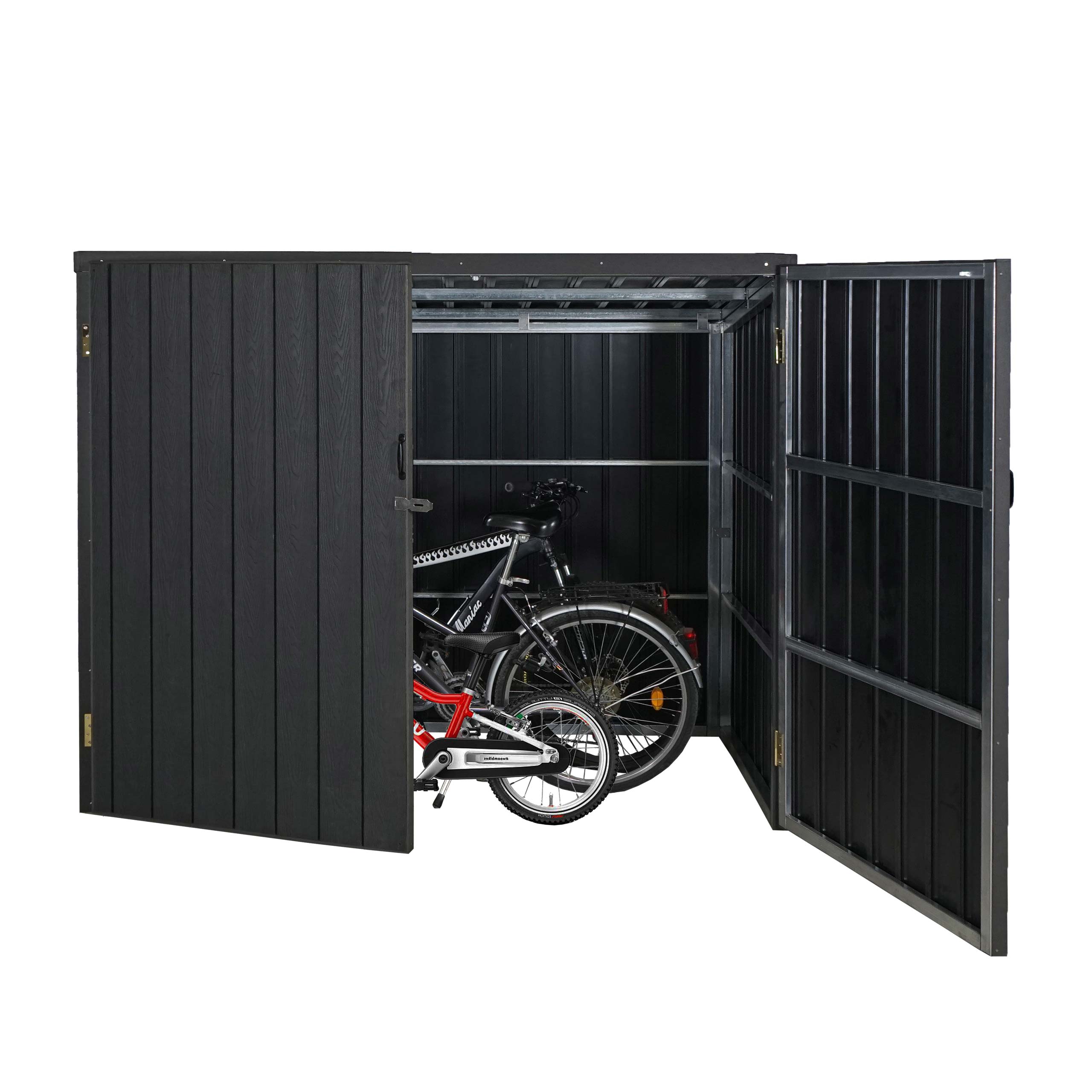 WPC-Fahrradgarage MCW-J29, Ger&auml;teschuppen Fahrradbox, Metall Holzoptik abschlie&szlig;bar ~ 4 R&auml;der 172x213x160cm anthrazit - Bild 1