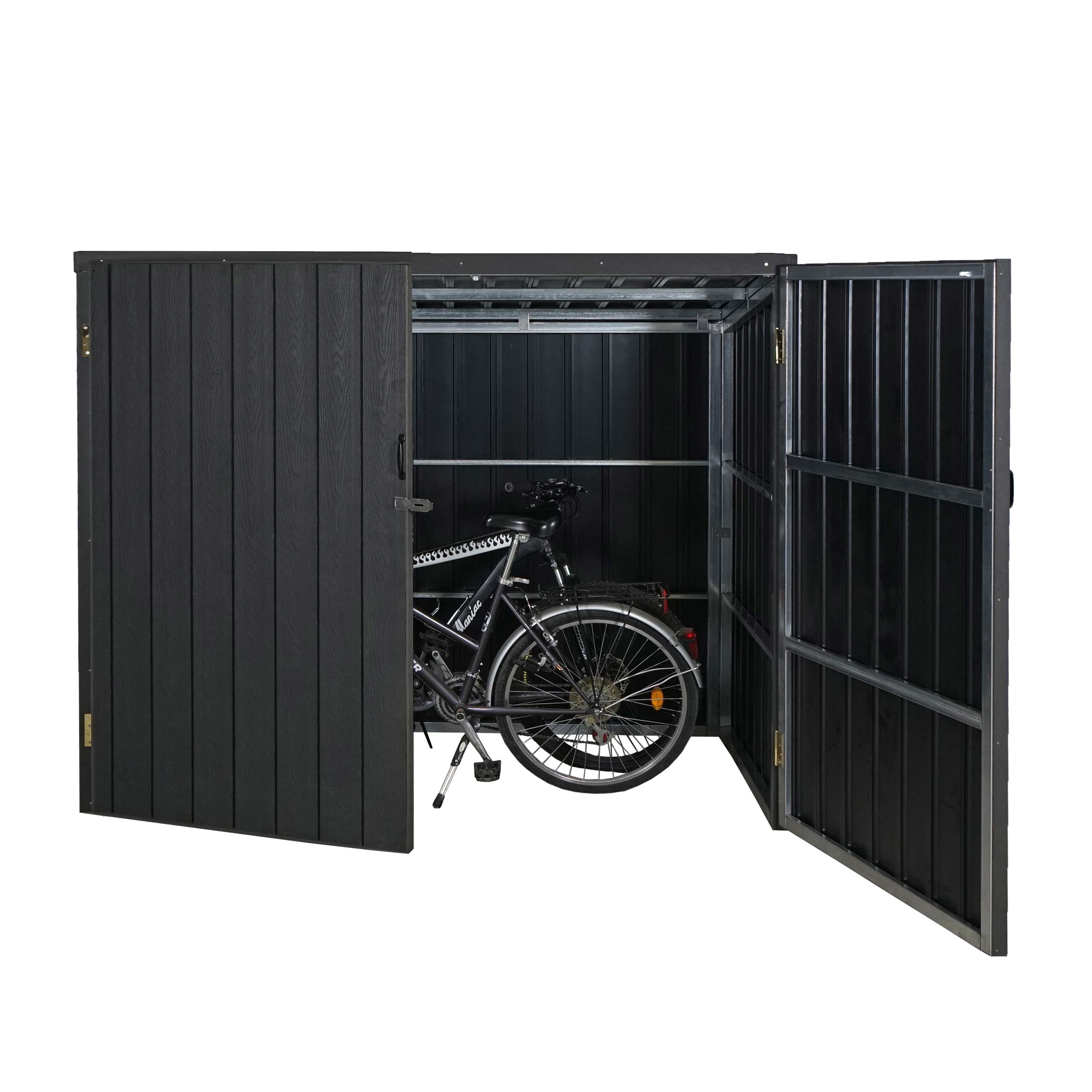 WPC-Fahrradgarage MCW-J29, Ger&auml;teschuppen Fahrradbox, Metall Holzoptik abschlie&szlig;bar ~ 2 R&auml;der 172x213x112cm anthrazit - Bild 1