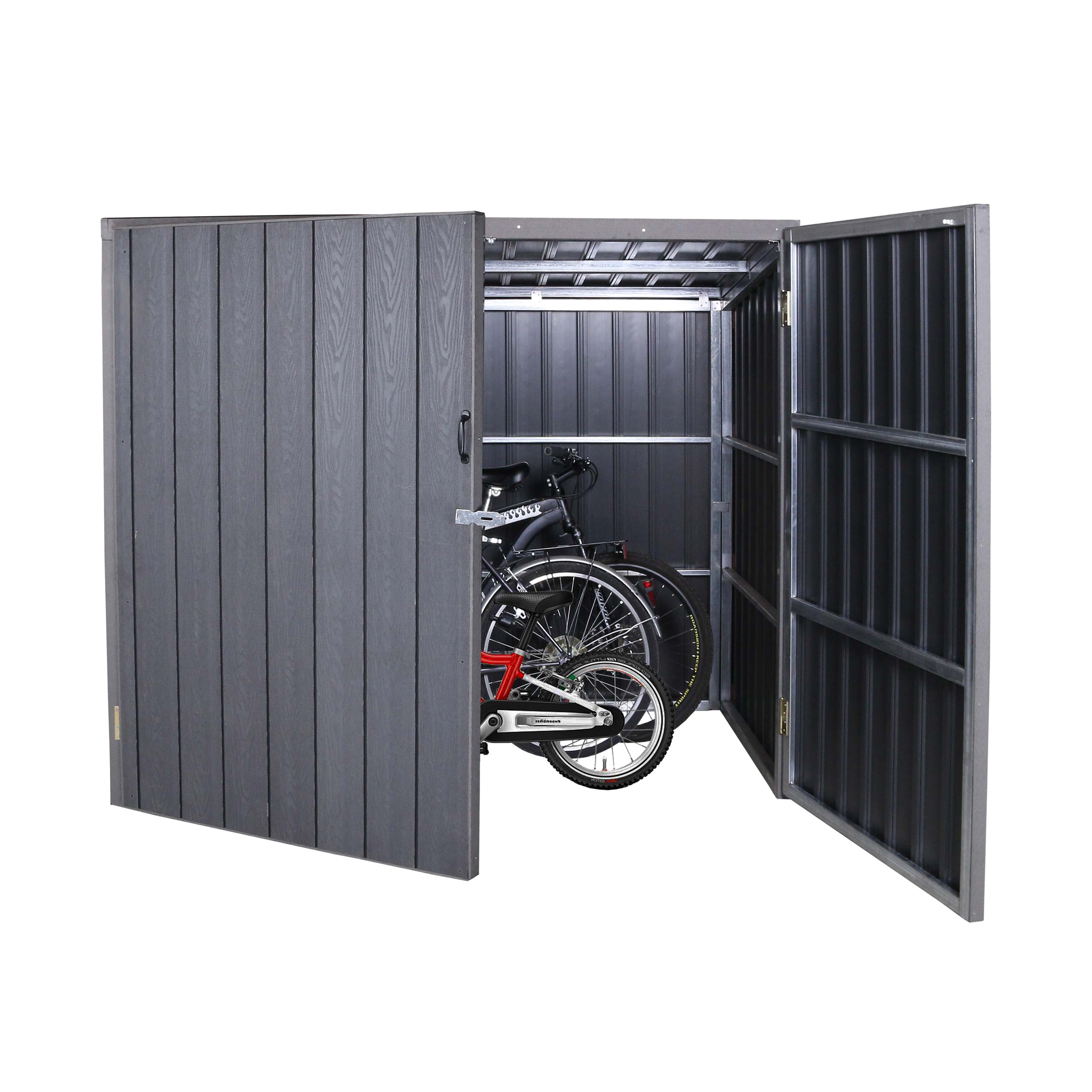 WPC-Fahrradgarage MCW-J29, Ger&auml;teschuppen Fahrradbox, Metall Holzoptik abschlie&szlig;bar ~ 4 R&auml;der 172x213x160cm grau - Bild 1