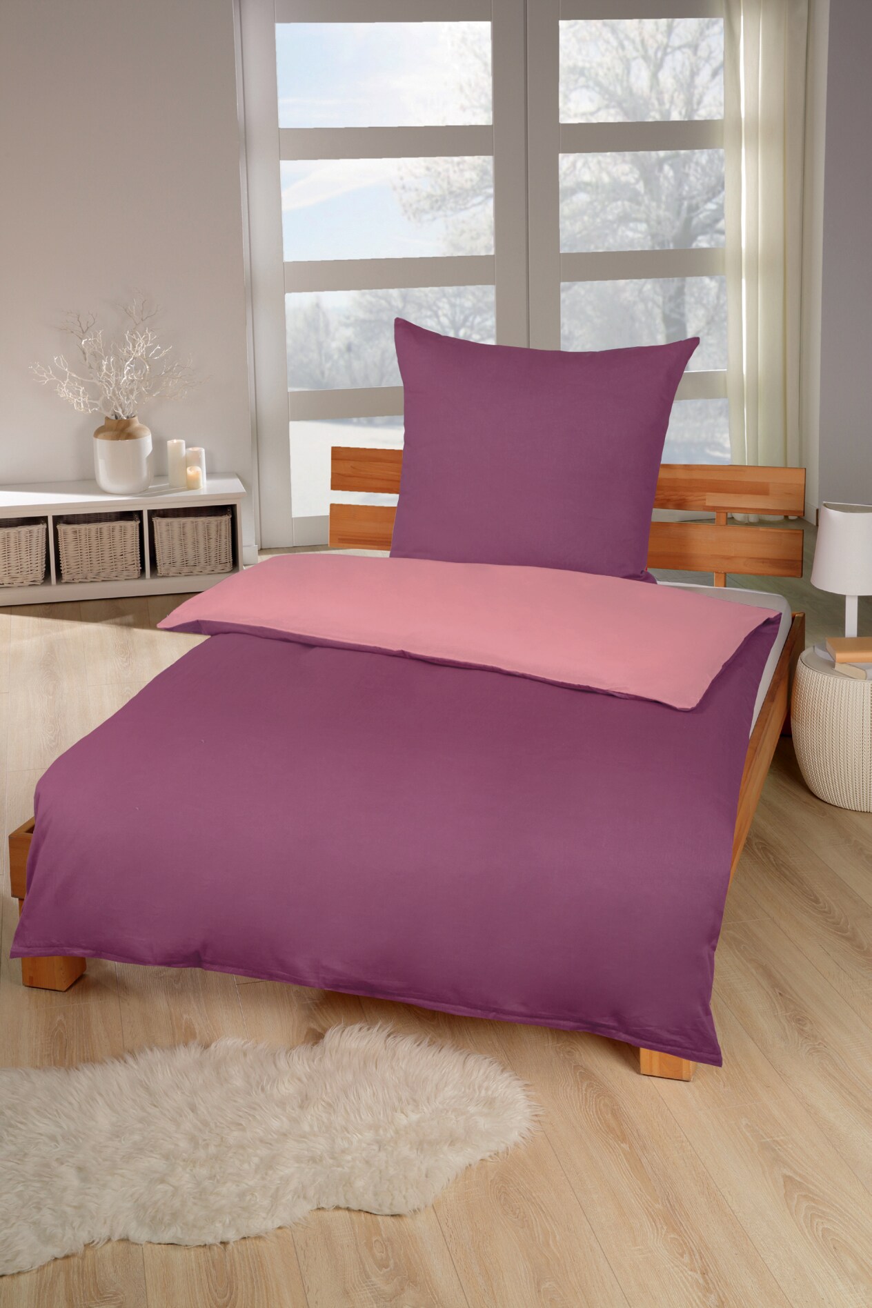 Bettw&auml;sche Renforce circa 135 x 200 cm - versch. Farben - bordeaux - Bild 1