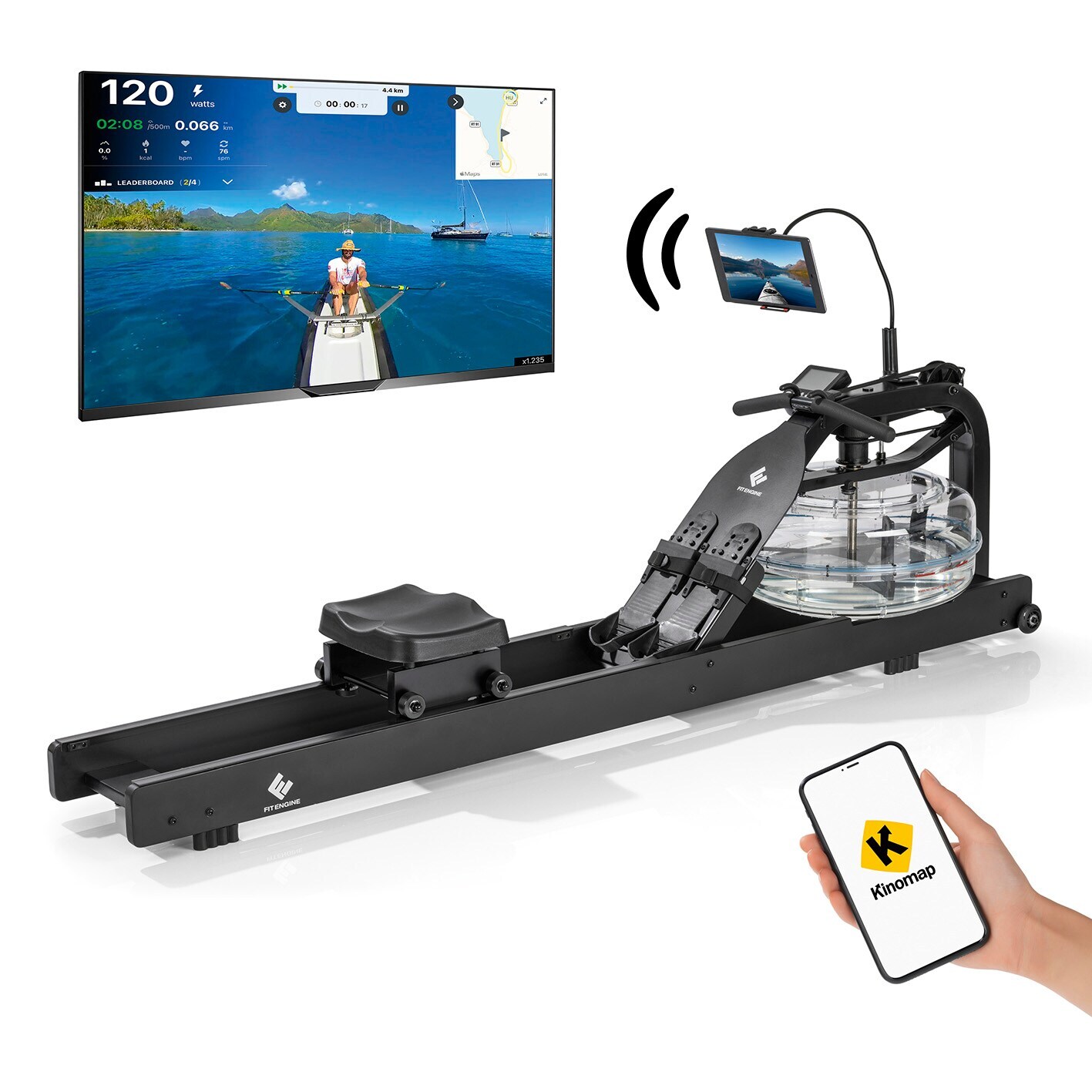 FitEngine Ruderger&auml;t mit Wasserwiderstand Smart 210cm - versch. Farben - Schwarz - Bild 1