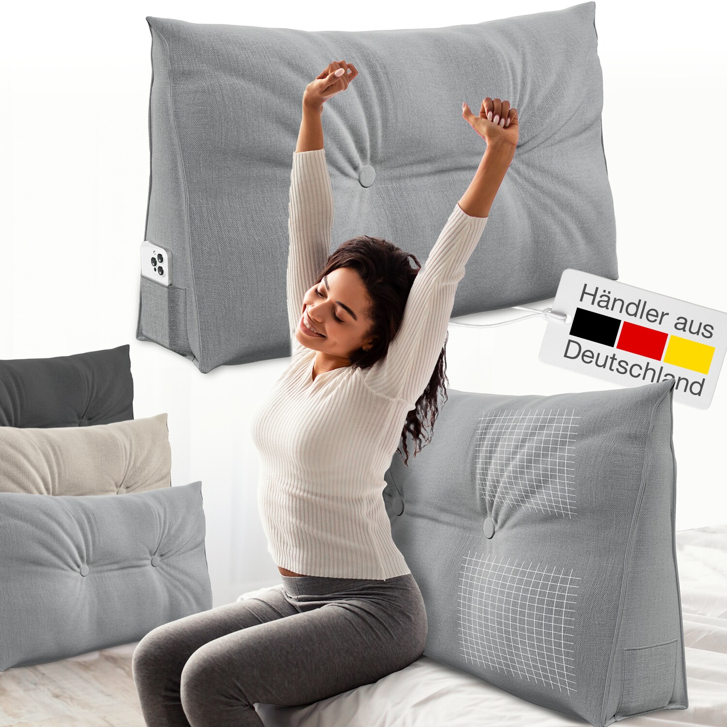 Bett- und Rückenstützkissen >Grau< 90cm