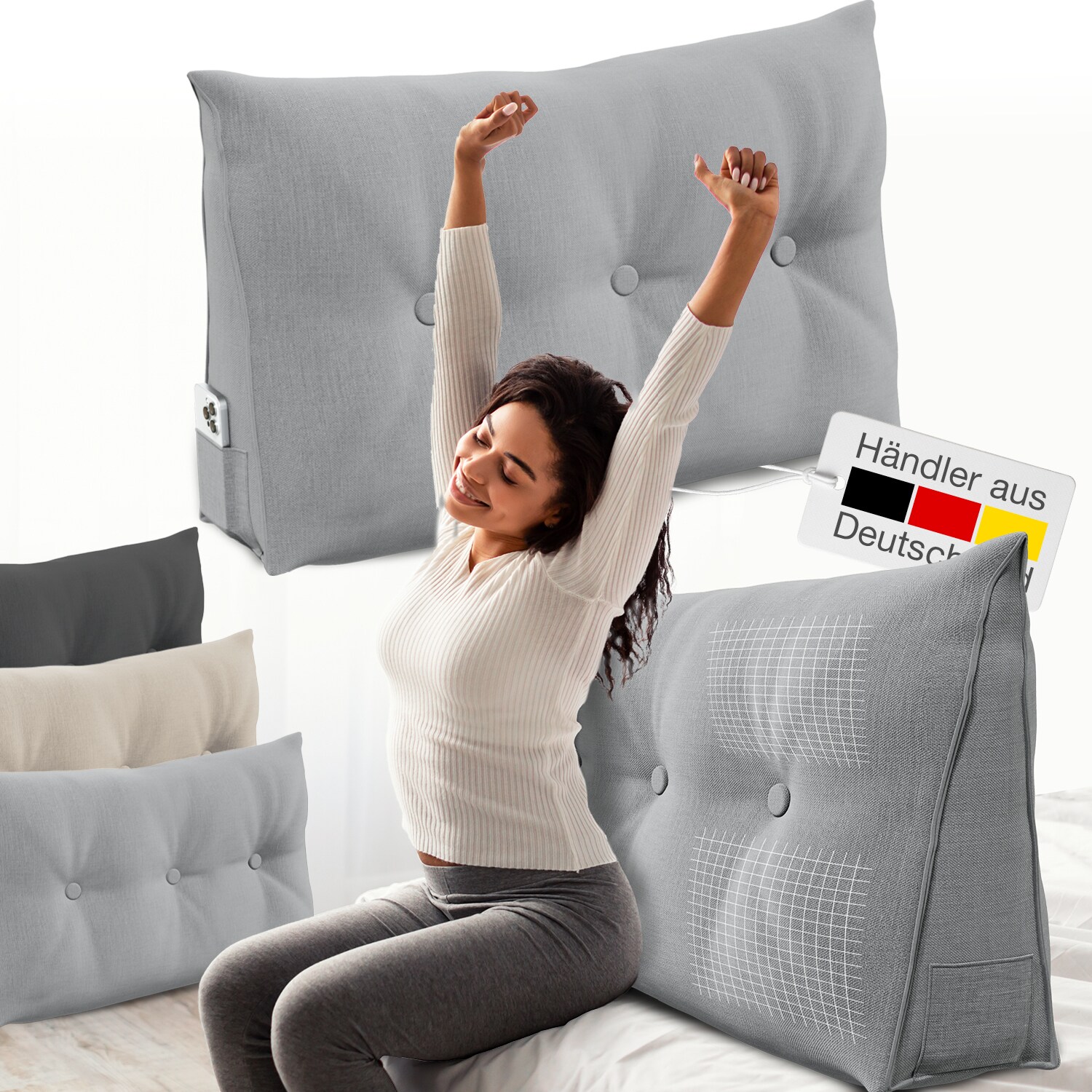 Bett- und Rückenstützkissen >Grau< 100cm