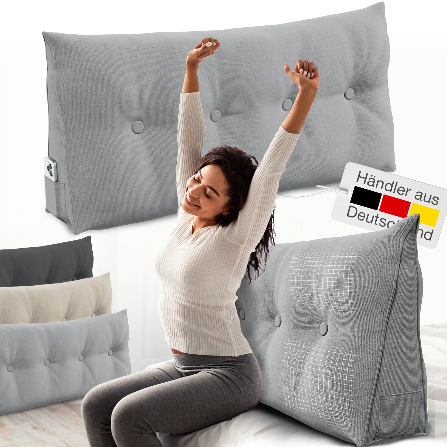 Bett- und Rückenstützkissen >Grau< 120cm